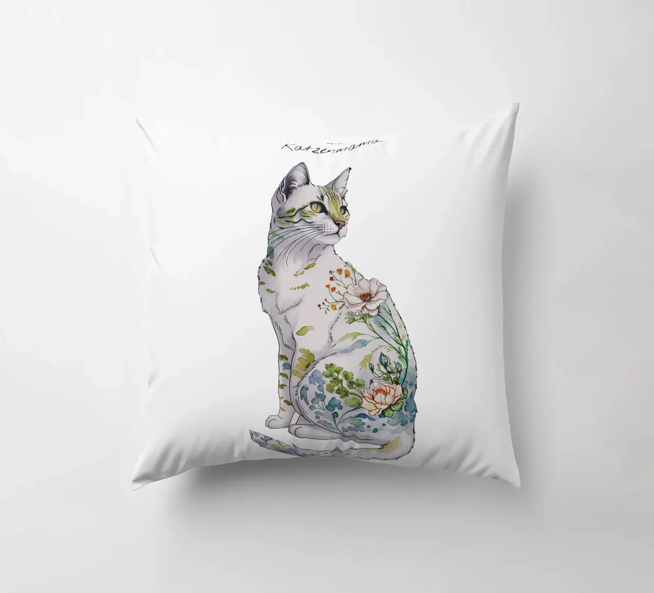 Cat motif floral with text of your choice decorative cushion by 20 Farben