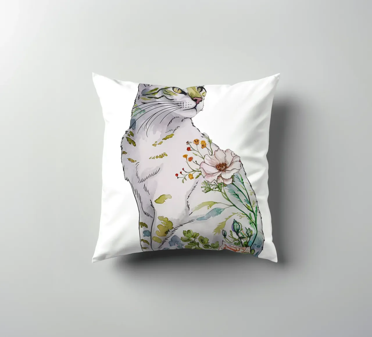 Cat motif floral with text of your choice decorative cushion by 20 Farben
