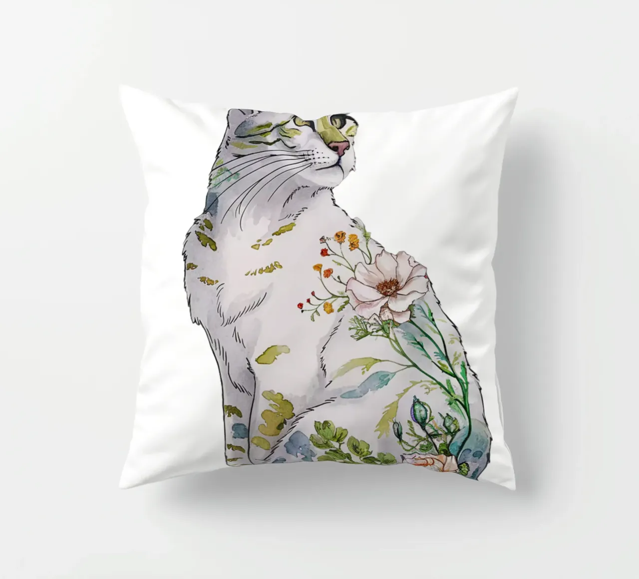Cat motif floral with text of your choice decorative cushion by 20 Farben