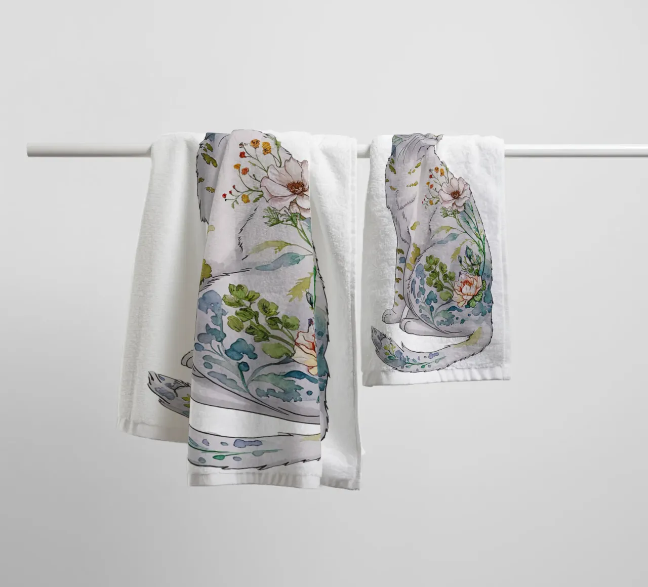 Cat motif floral with text of your choice towel by 20 Farben