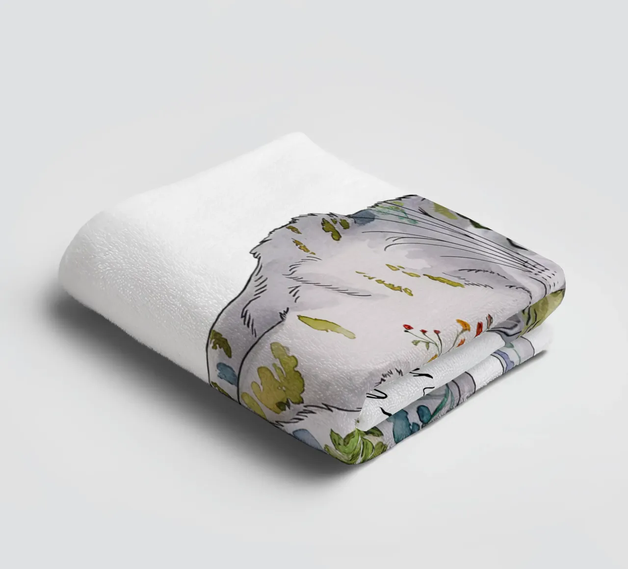 Cat motif floral with text of your choice towel by 20 Farben
