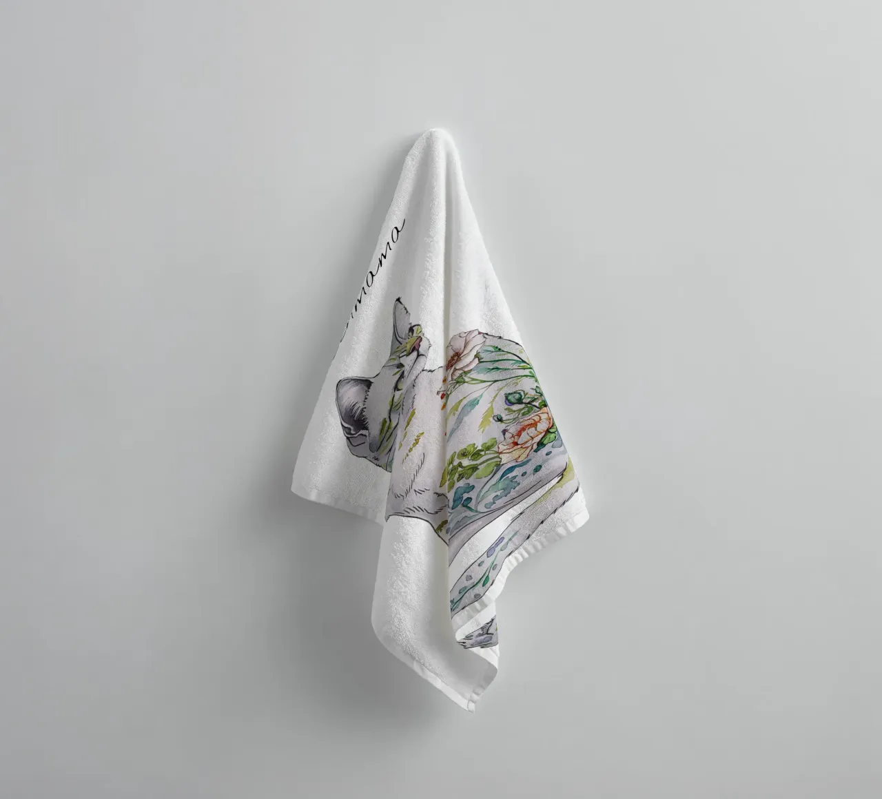 Cat motif floral with text of your choice towel by 20 Farben