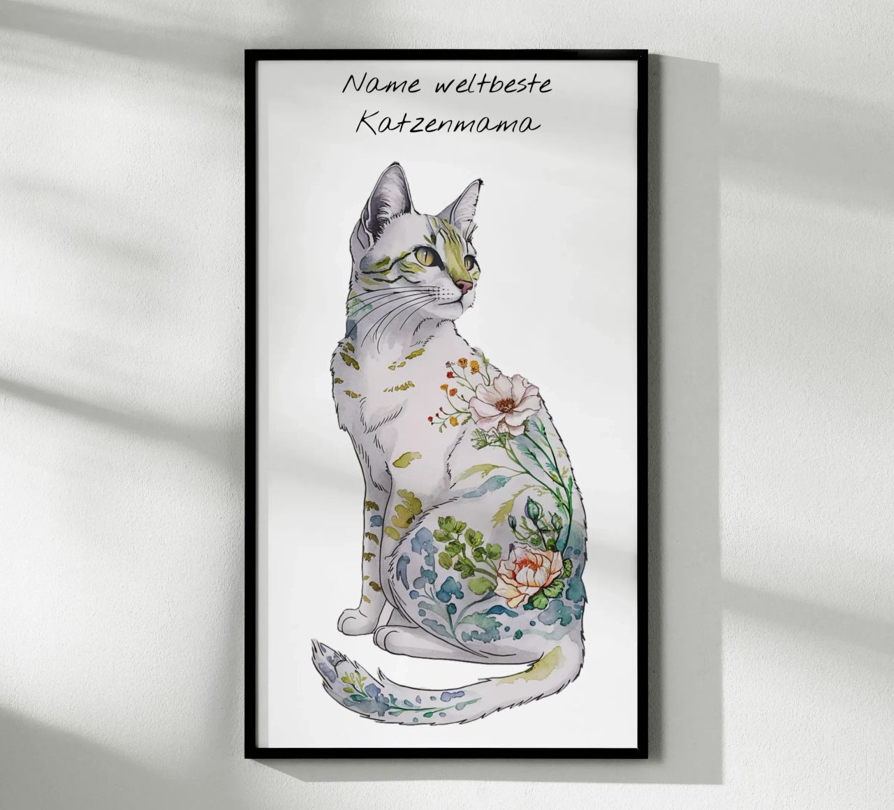 Katzenmotiv floral mit Wunschtext Poster von 20 Farben