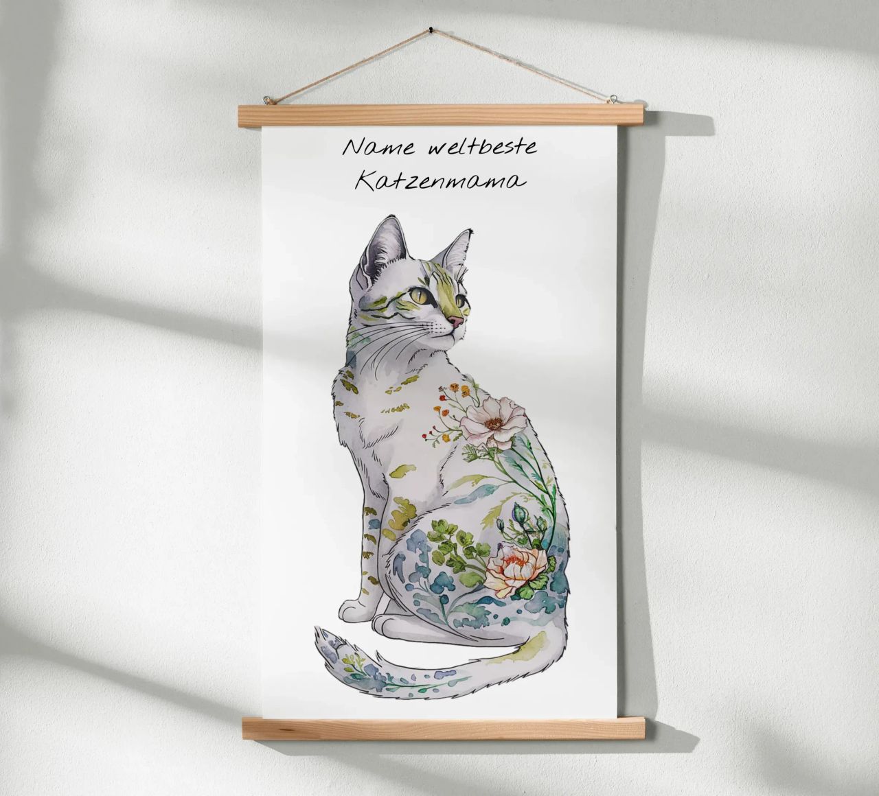 Katzenmotiv floral mit Wunschtext Poster von 20 Farben