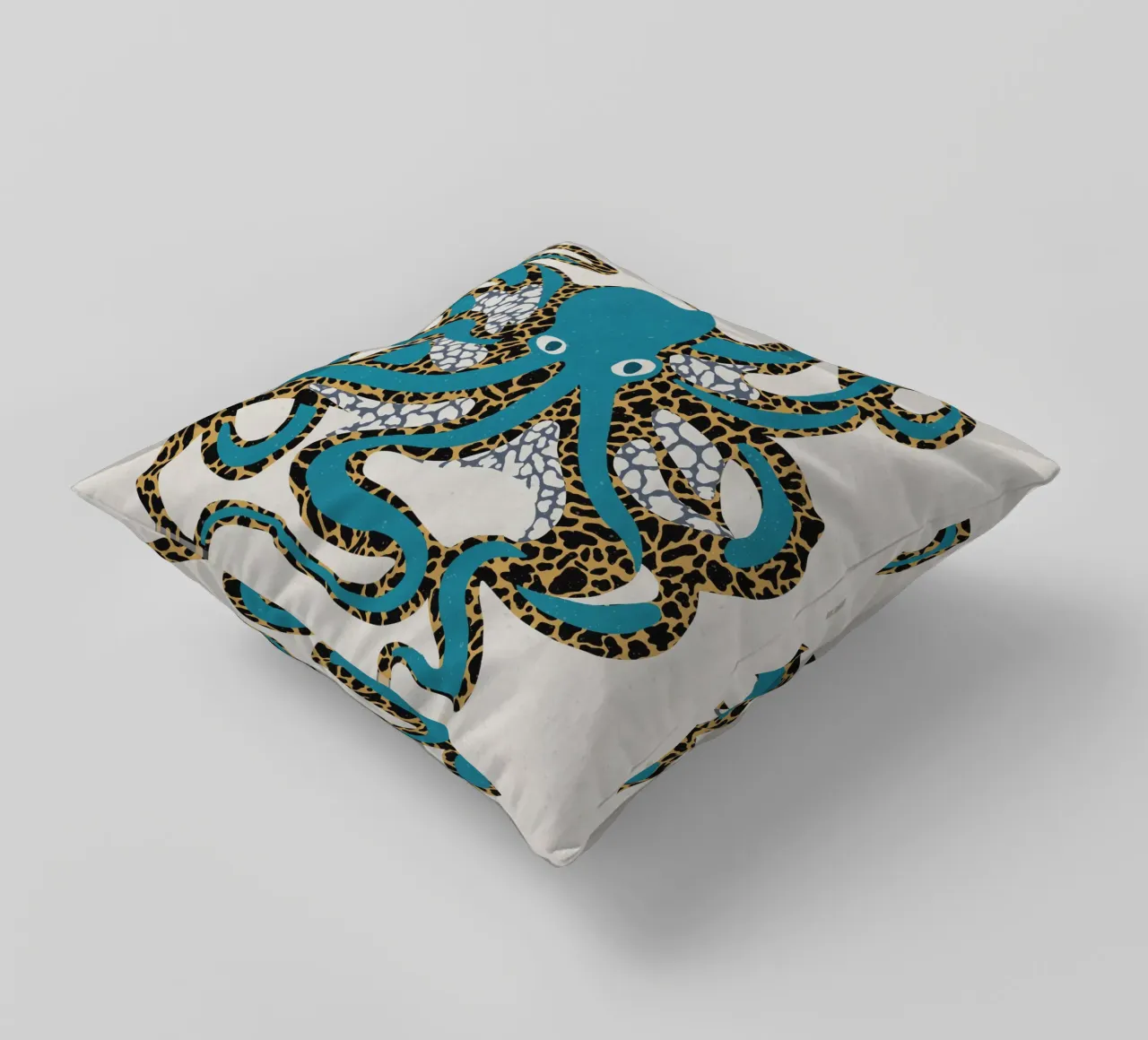 Octopus Blue Gold decorative cushion by Asha Designs