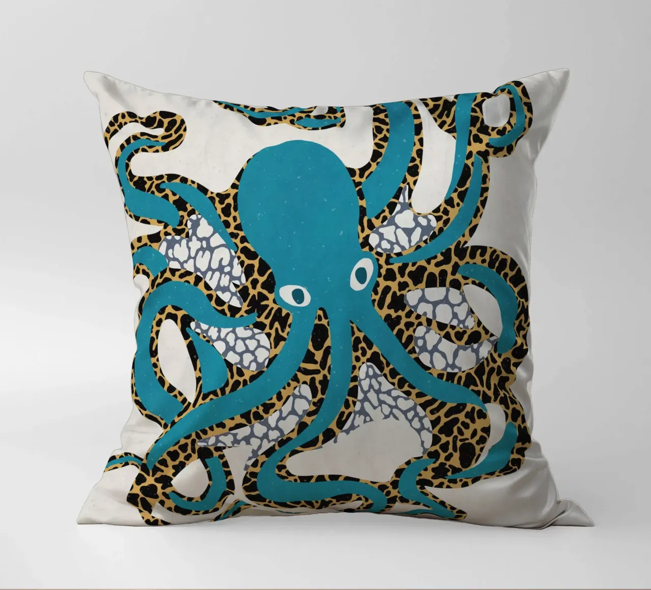 Octopus Blue Gold decorative cushion by Asha Designs