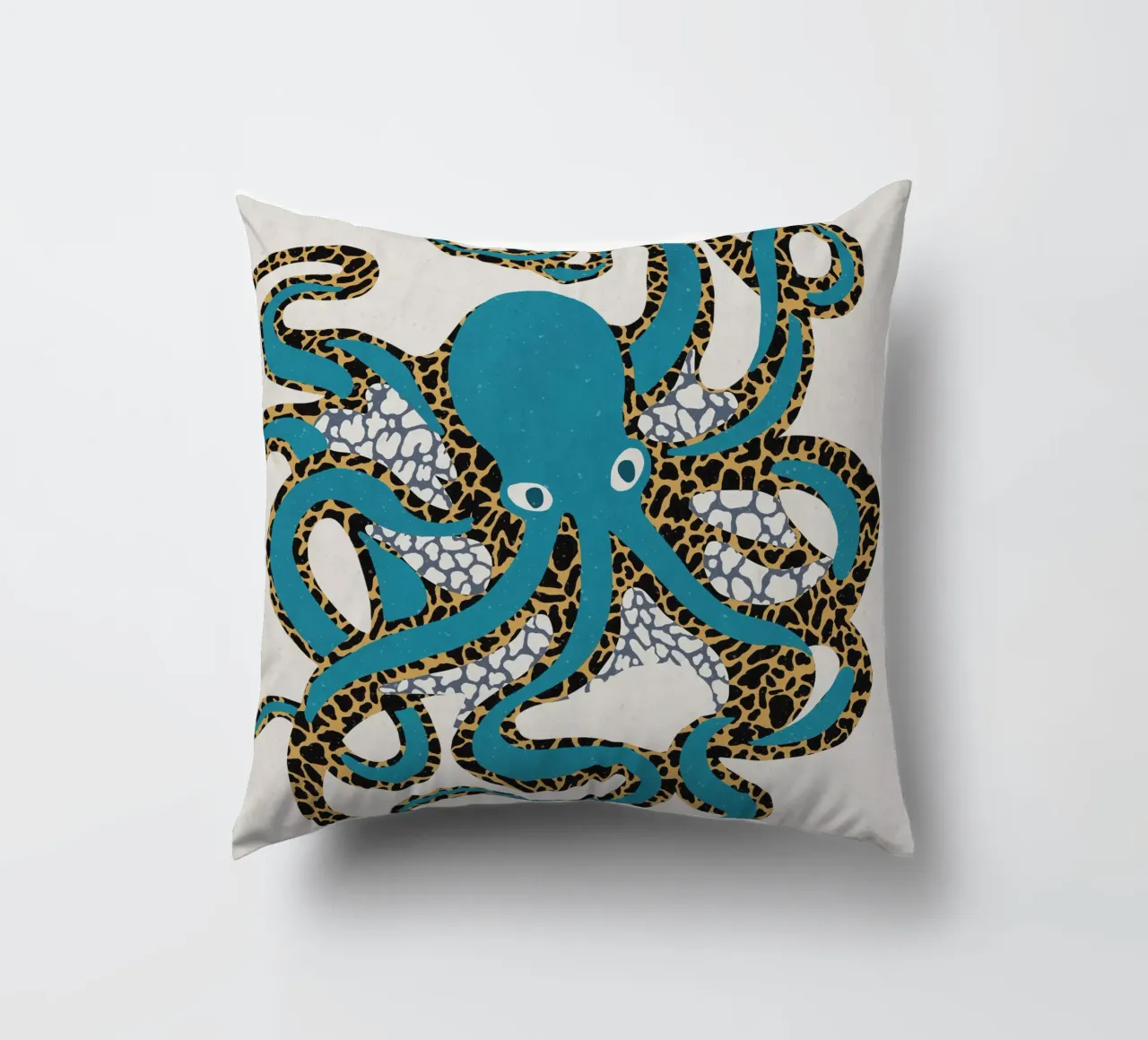Octopus Blue Gold decorative cushion by Asha Designs