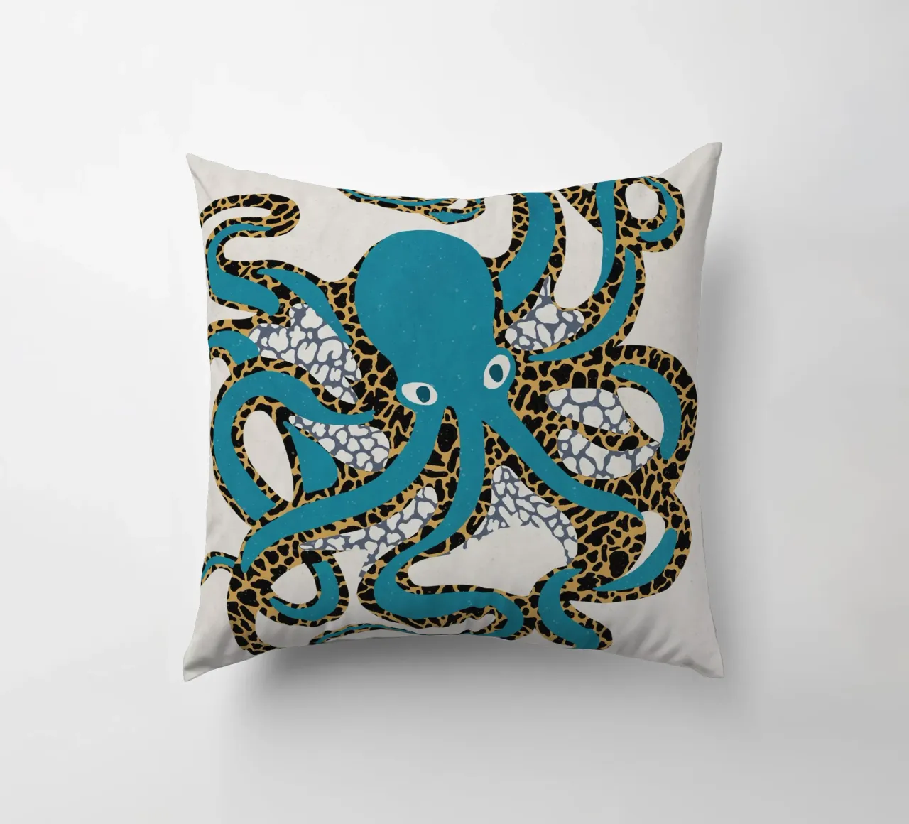 Octopus Blue Gold decorative cushion by Asha Designs