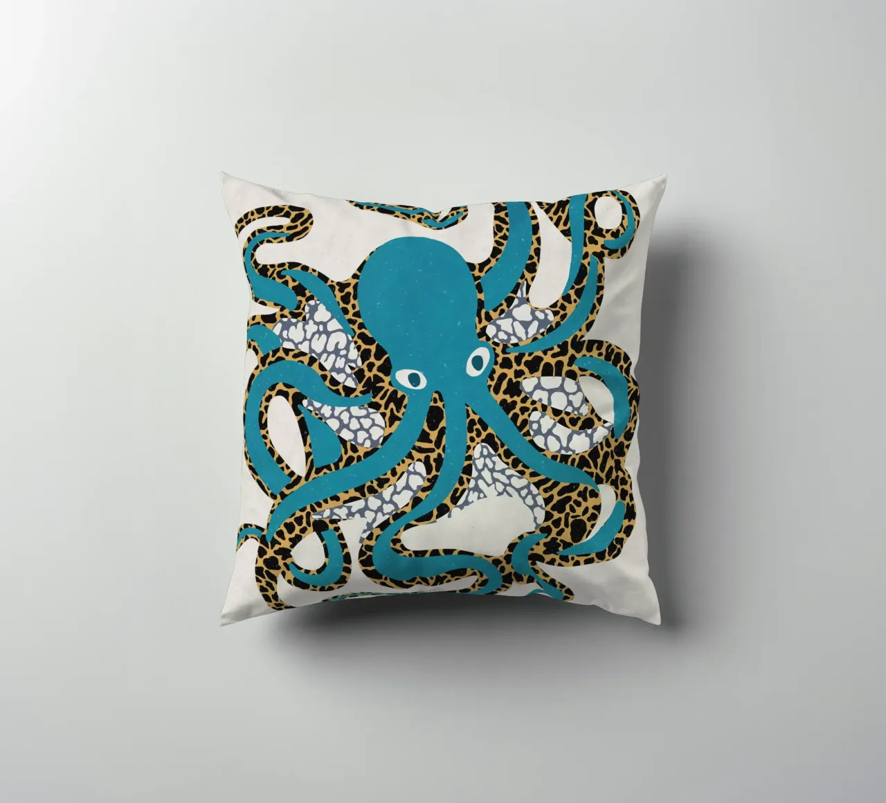Octopus Blue Gold decorative cushion by Asha Designs