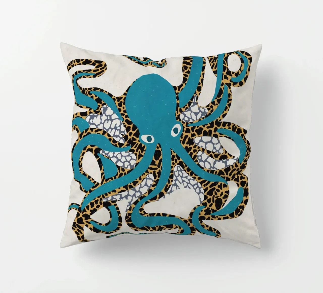 Octopus Blue Gold decorative cushion by Asha Designs