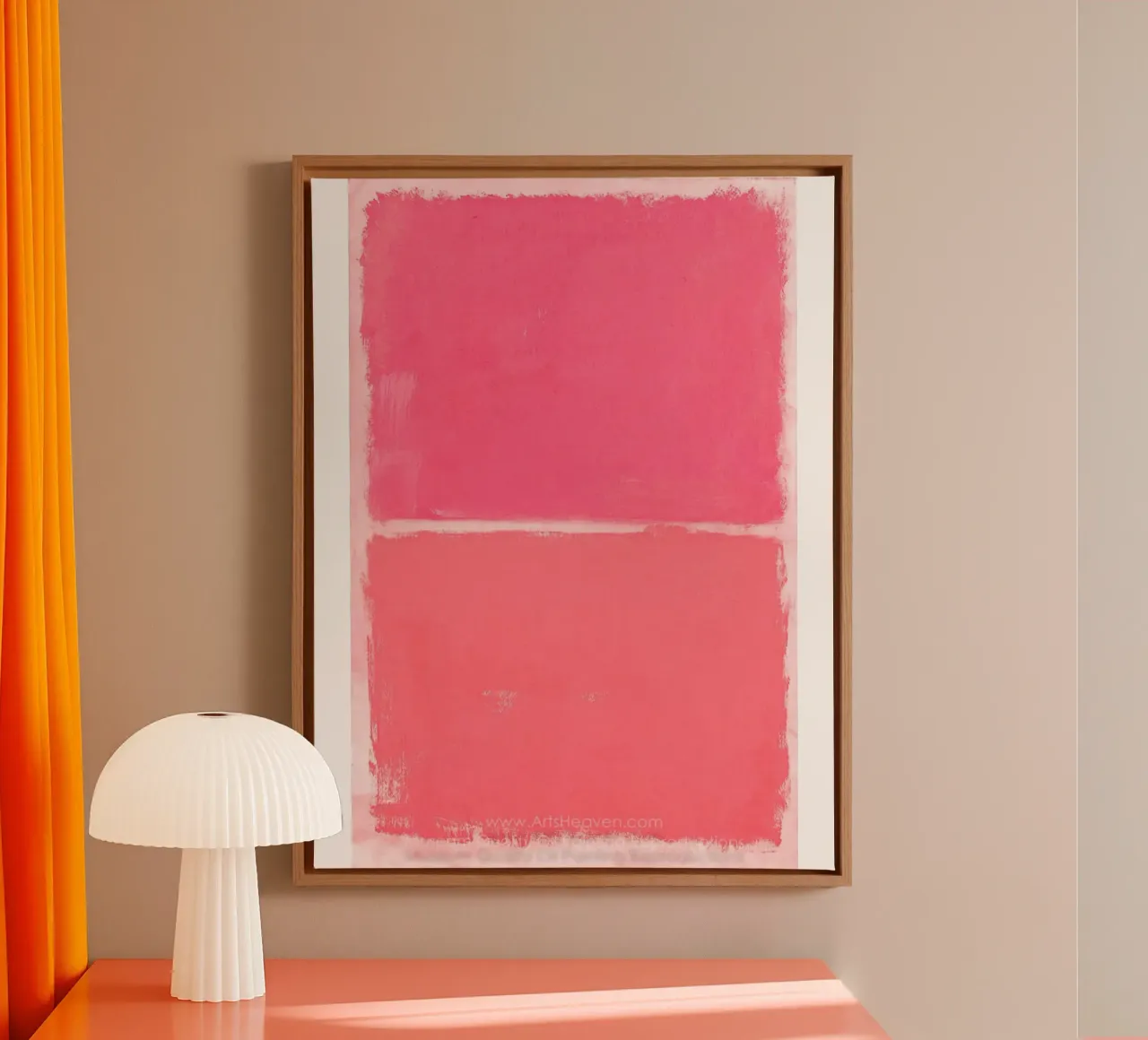 Mark Rothko (ispirato a) Blush Pink on White (Rosa pallido su bianco) tela con Cornice a cassetta da Fredrick Miller