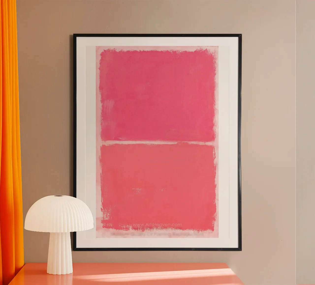 Mark Rothko (ispirato a) Blush Pink on White (Rosa pallido su bianco) poster da Fredrick Miller