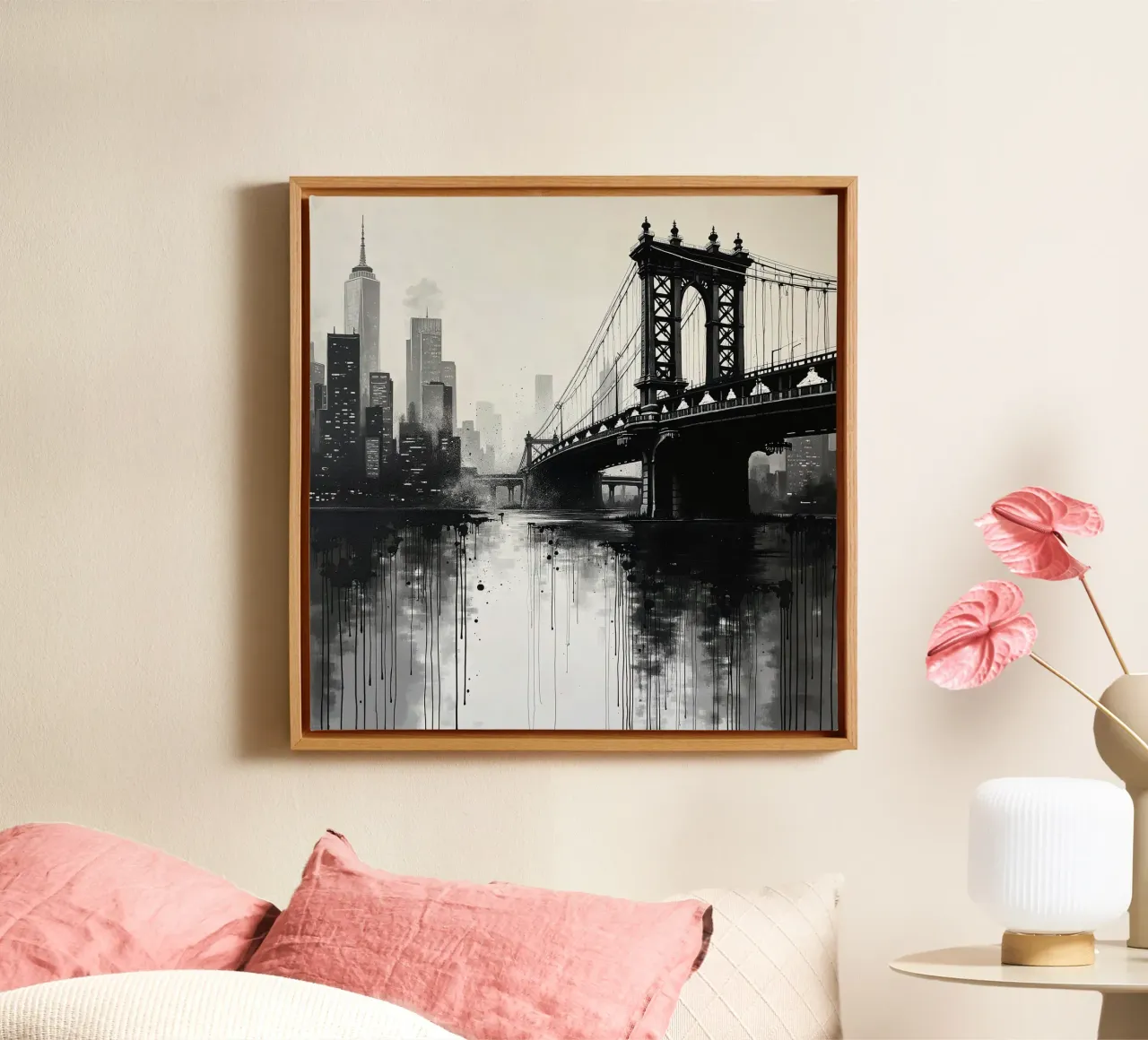 Skyline with bridge_1 canvas with Floater frame by Fantasie & Mystikwelten by LK