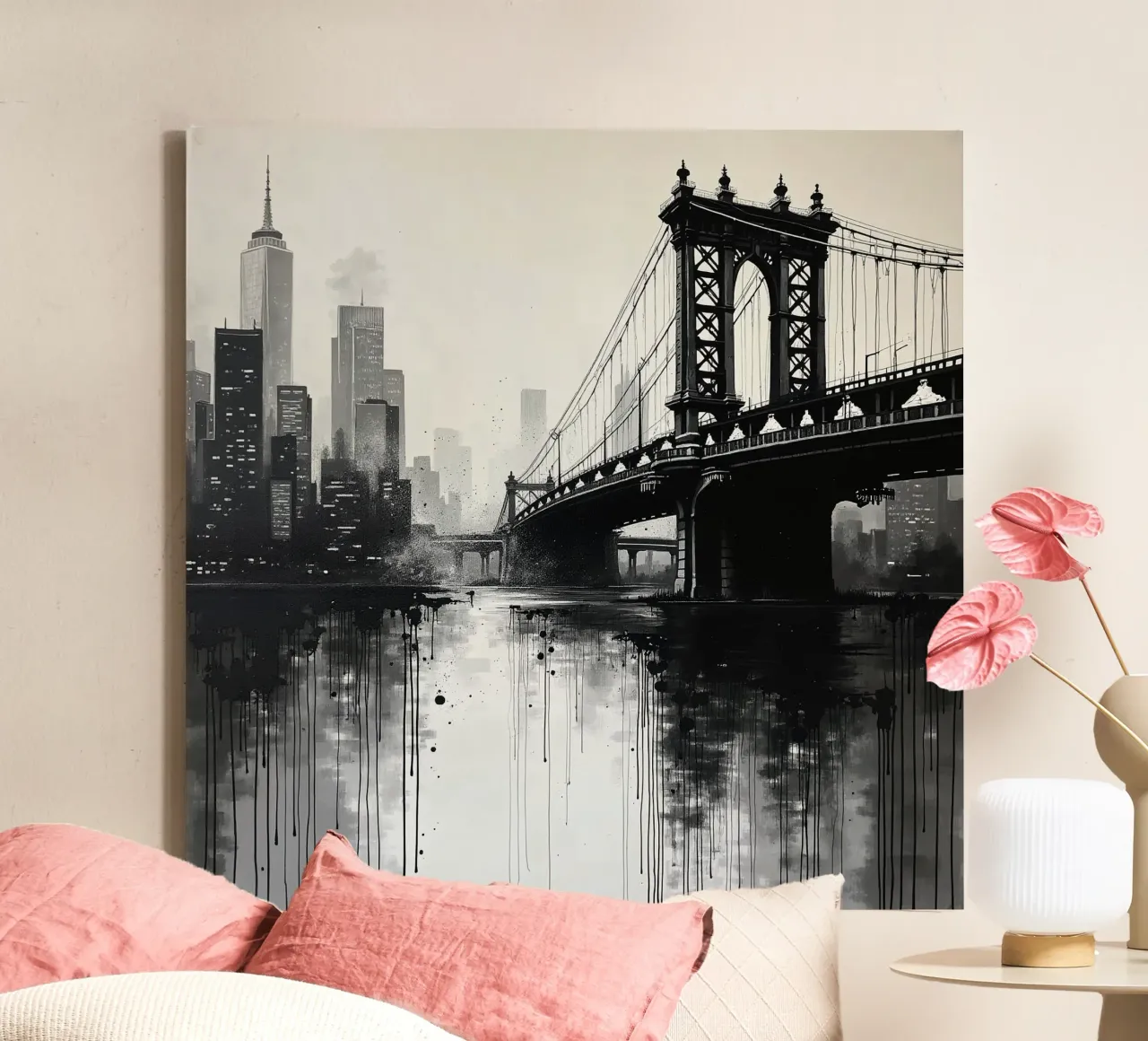 Skyline with bridge_1 canvas with Floater frame by Fantasie & Mystikwelten by LK