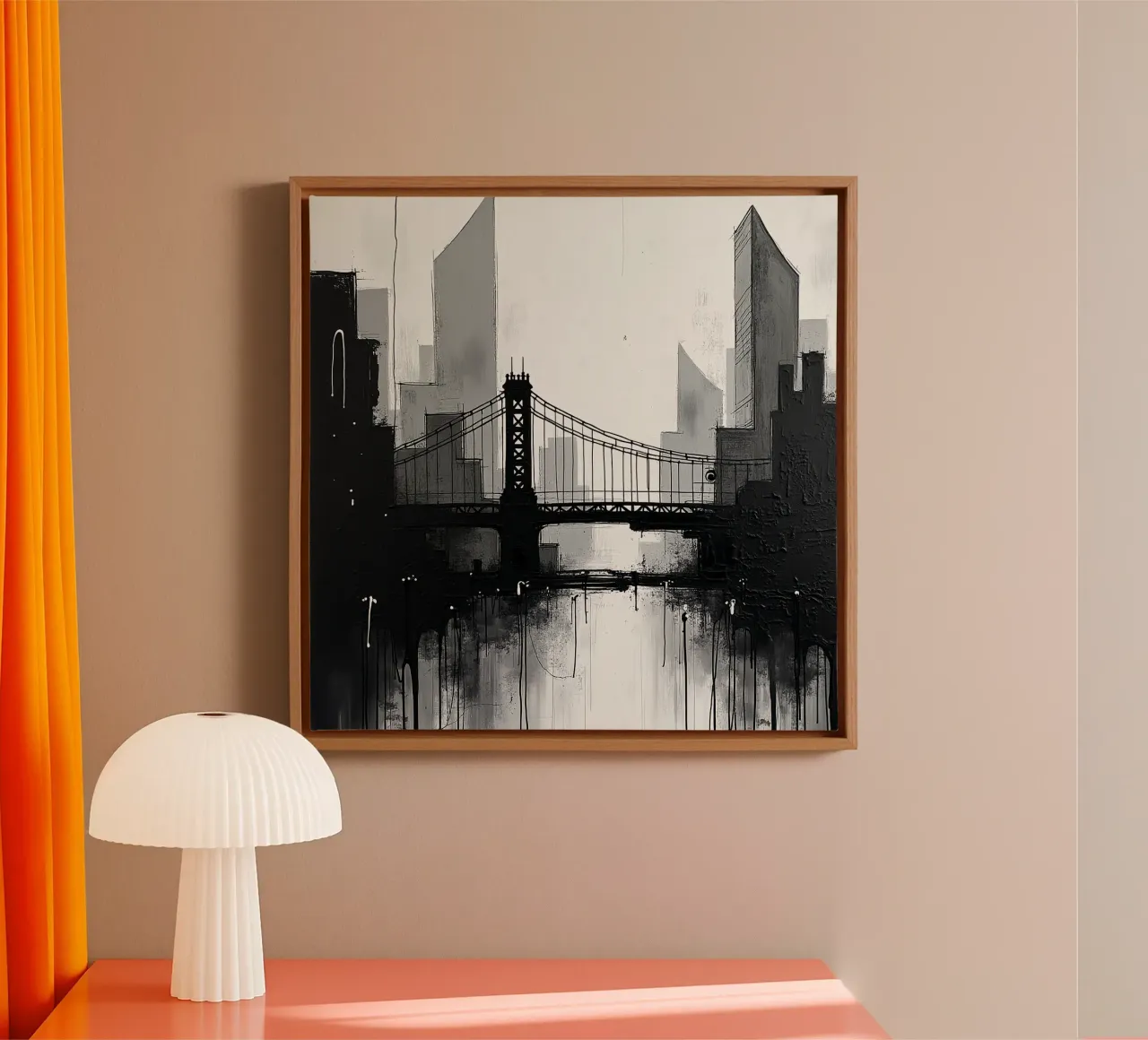 Skyline with bridge_2 canvas with Floater frame by Fantasie & Mystikwelten by LK