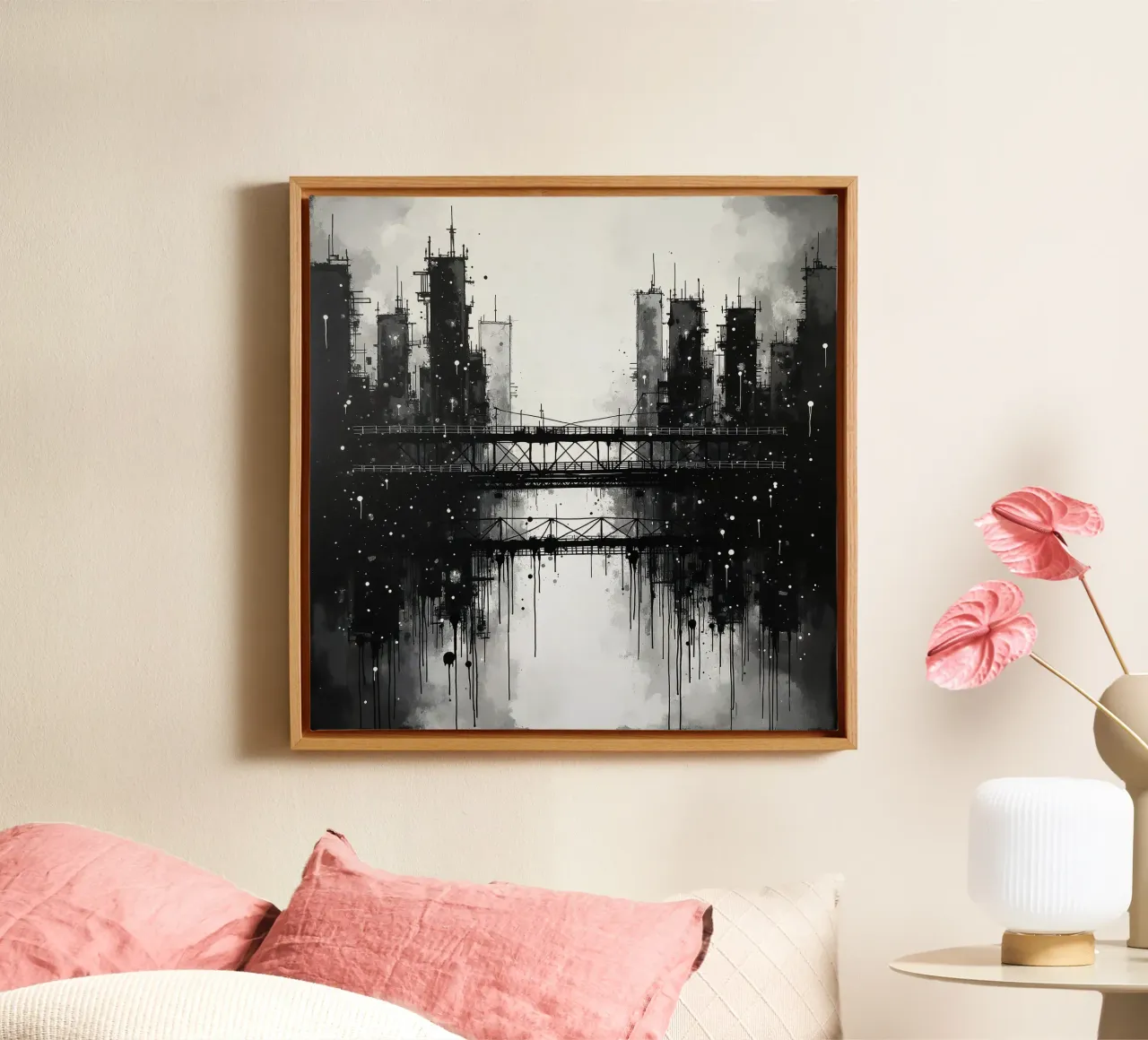 Skyline con ponte_3 tela con Cornice a cassetta da Fantasie & Mystikwelten by LK