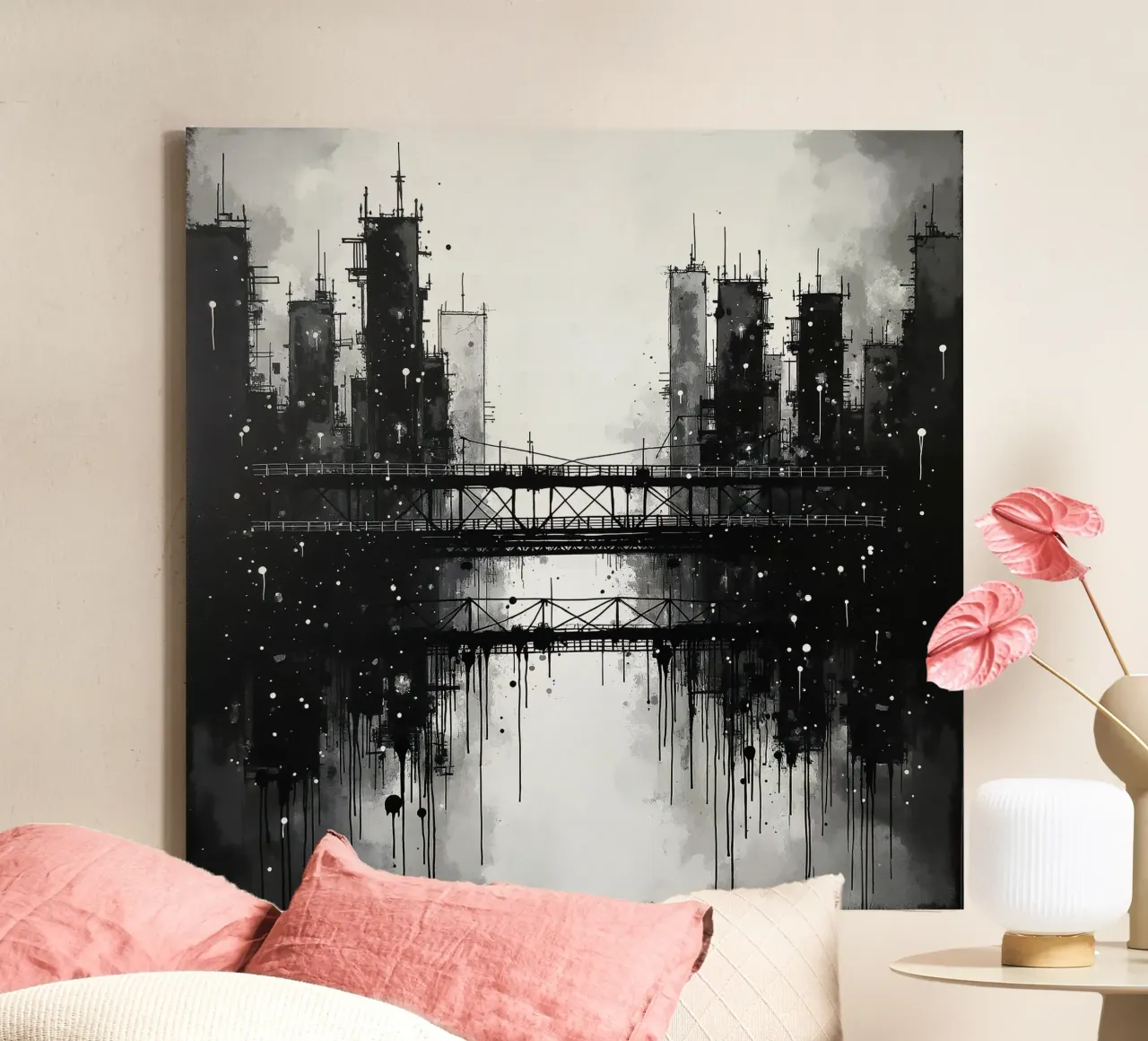 Skyline con ponte_3 tela con Cornice a cassetta da Fantasie & Mystikwelten by LK