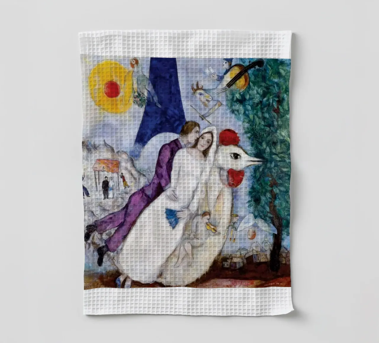 Floating Through The Narrative Universe Of Marc Chagall tea towel by Cindy Cronin