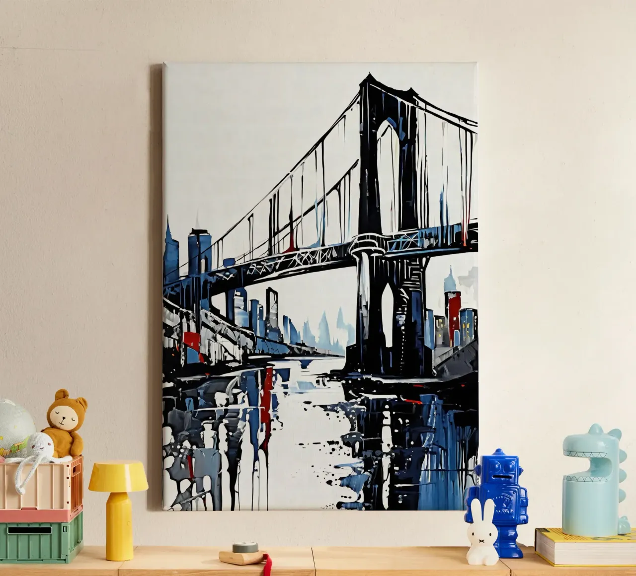 Skyline con ponte_5 tela con Cornice a cassetta da Fantasie & Mystikwelten by LK