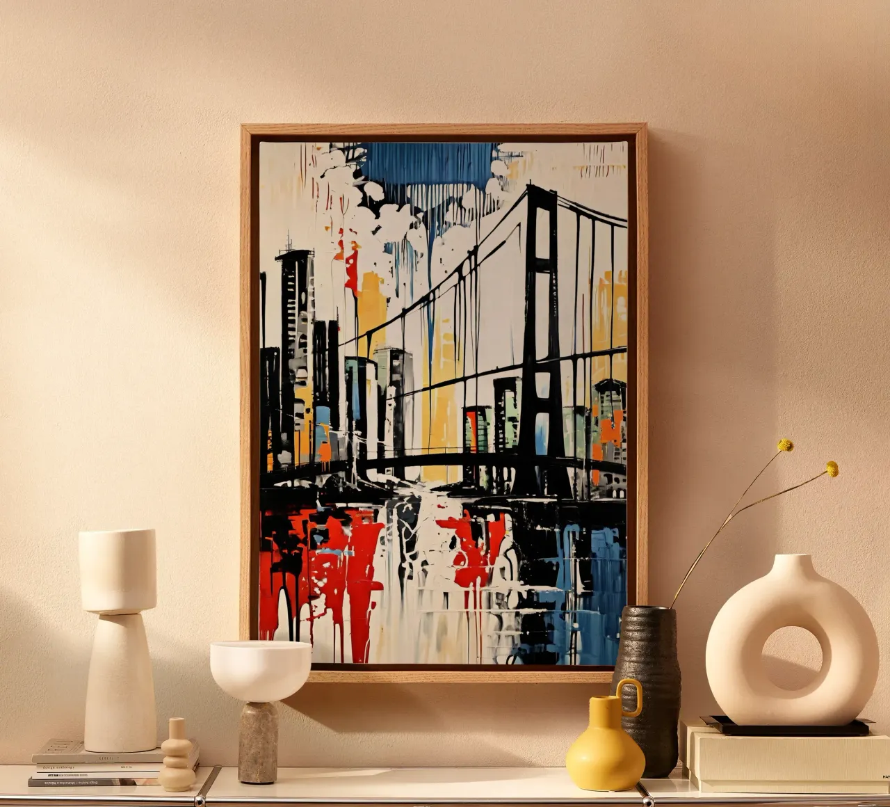Skyline with bridge_9 canvas with Floater frame by Fantasie & Mystikwelten by LK