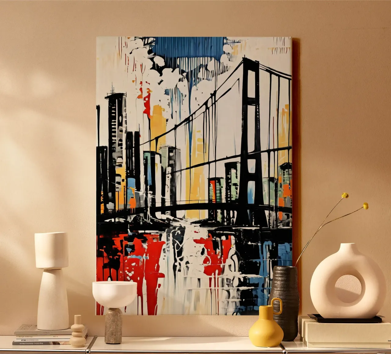 Skyline with bridge_9 canvas with Floater frame by Fantasie & Mystikwelten by LK