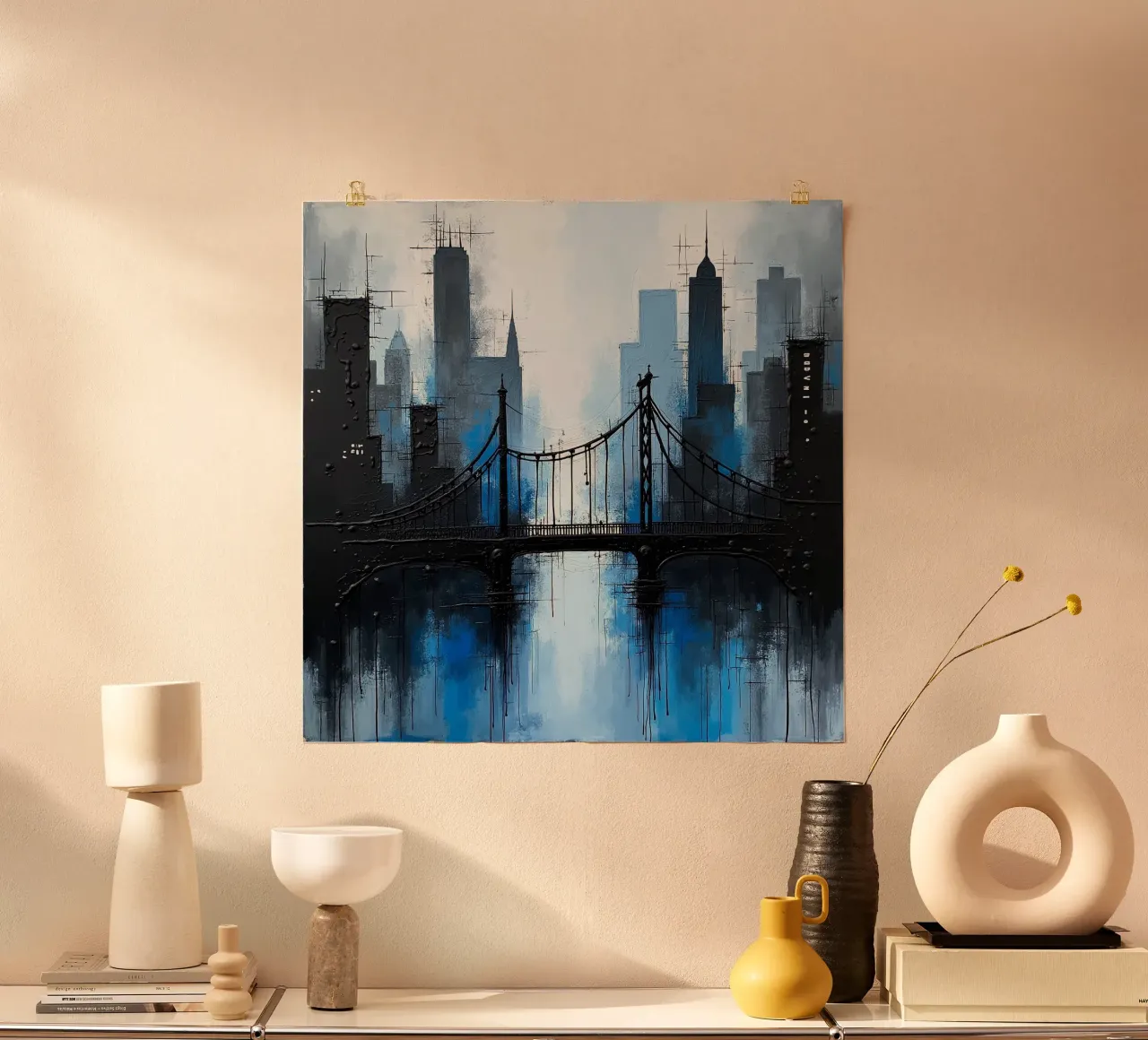 Skyline con ponte_blu poster da Fantasie & Mystikwelten by LK