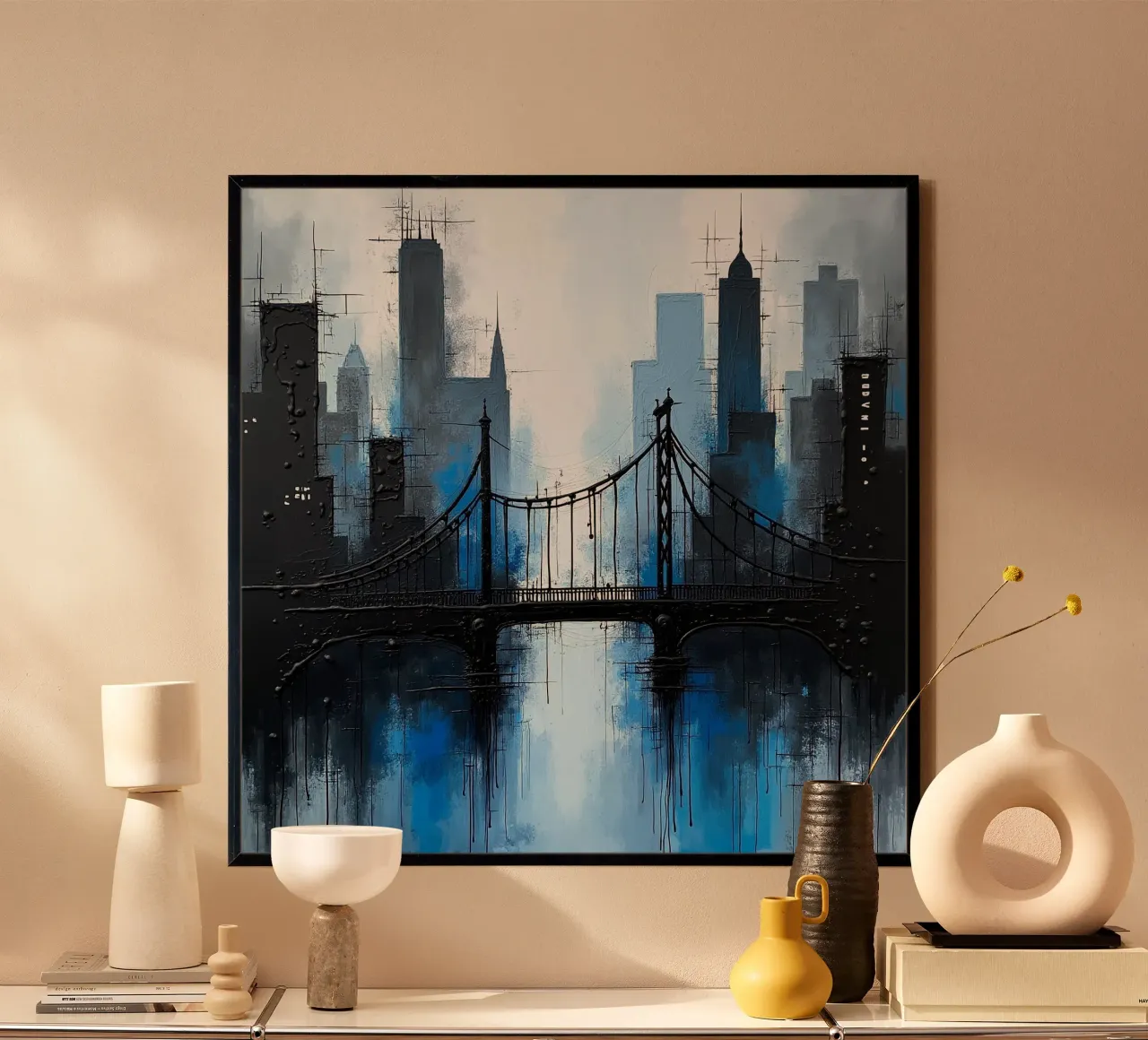 Skyline con ponte_blu poster da Fantasie & Mystikwelten by LK