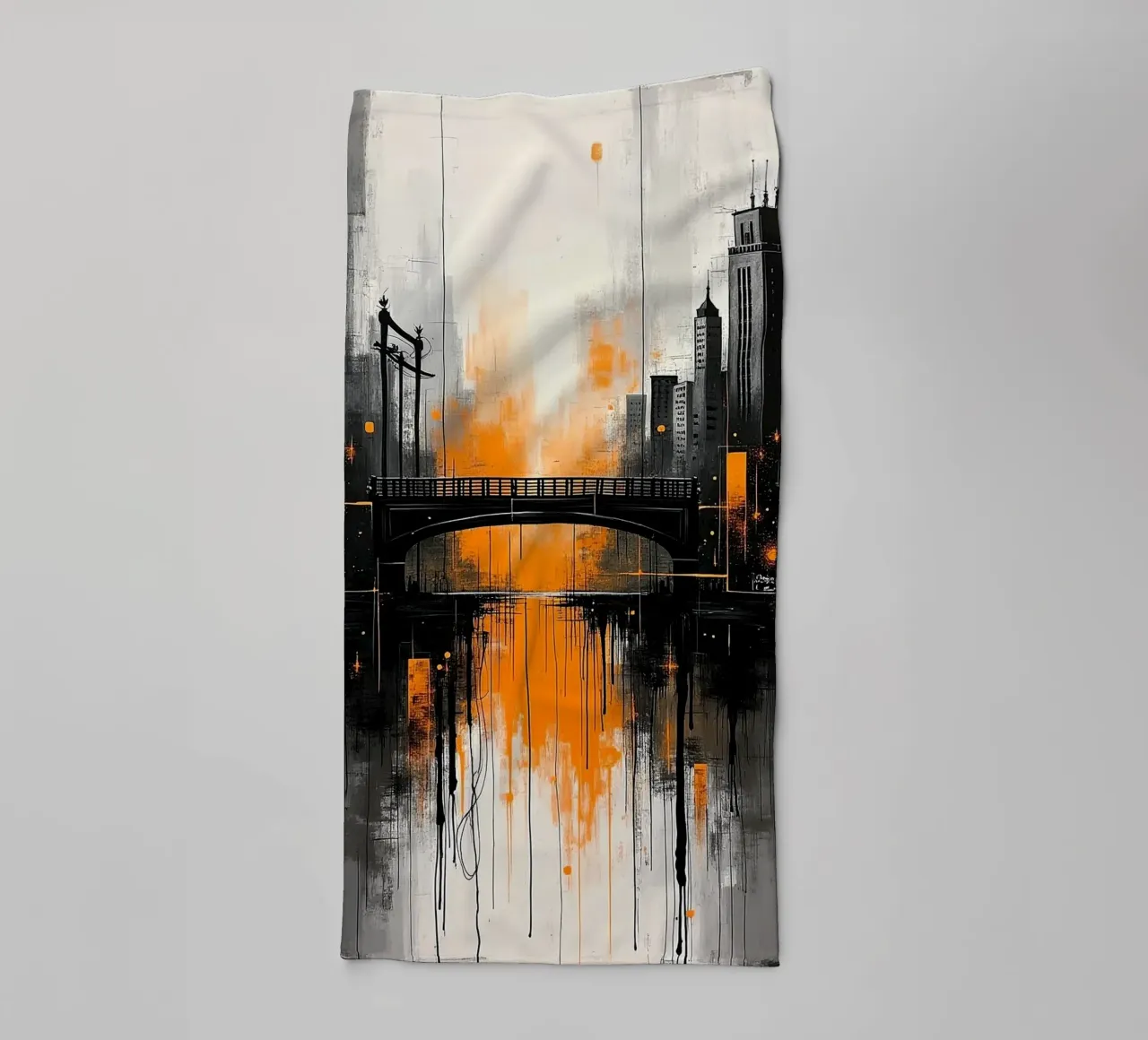 Skyline with bridge_orange towel by Fantasie & Mystikwelten by LK
