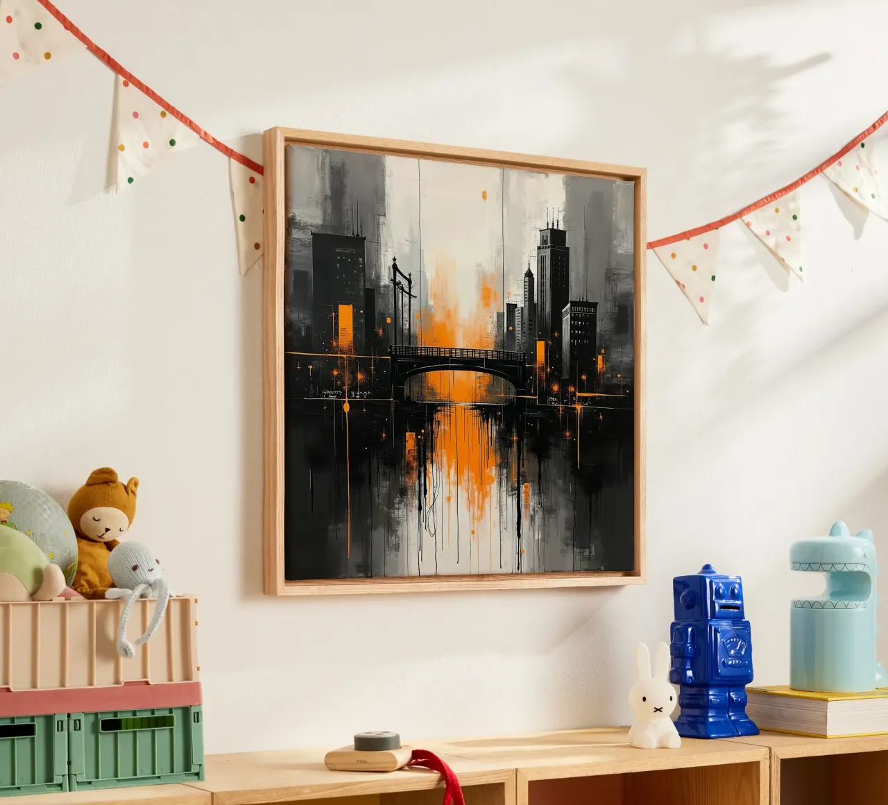 Skyline con ponte_arancio tela con Cornice a cassetta da Fantasie & Mystikwelten by LK