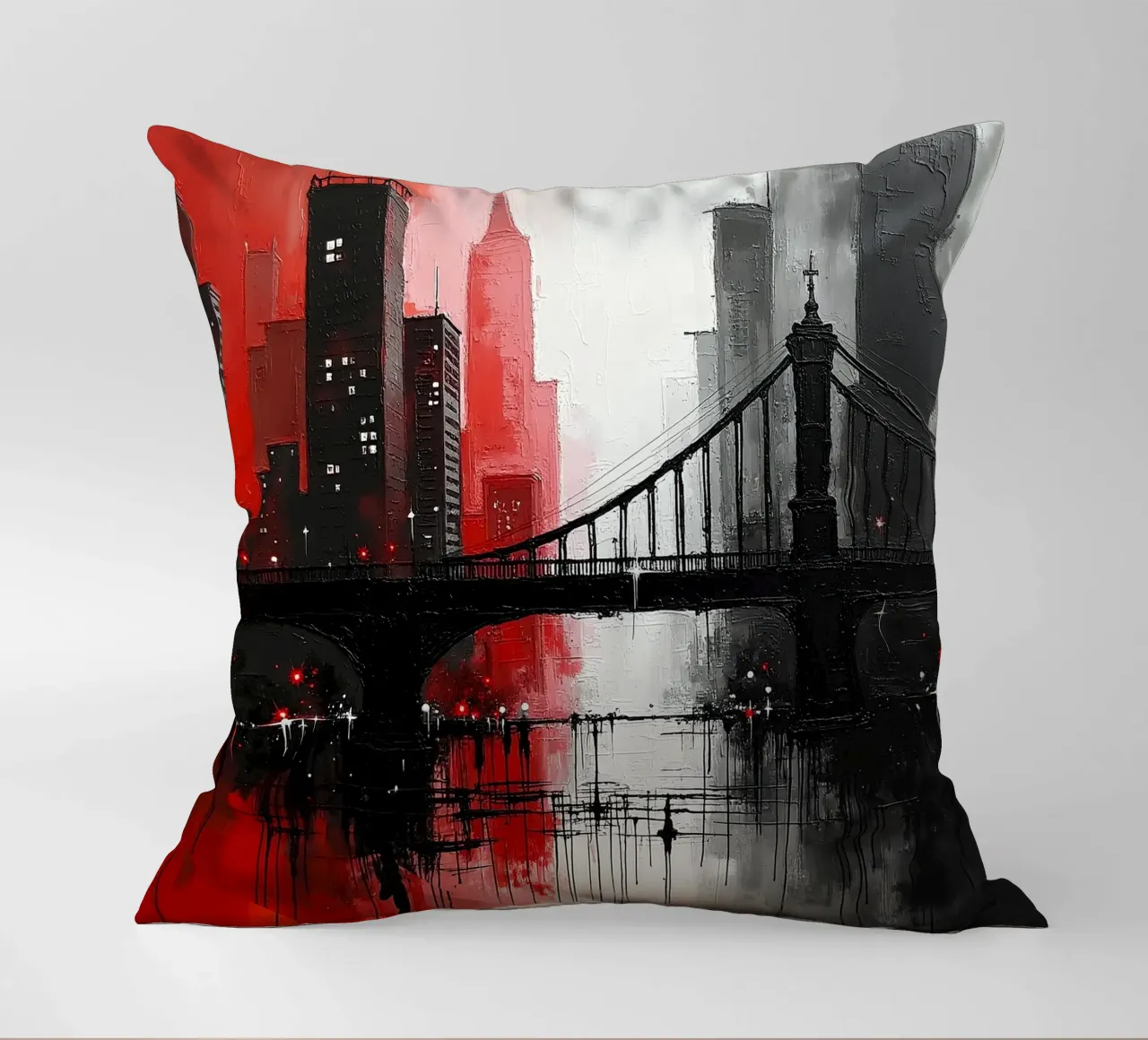 Skyline con ponte_rosso cuscino da Fantasie & Mystikwelten by LK