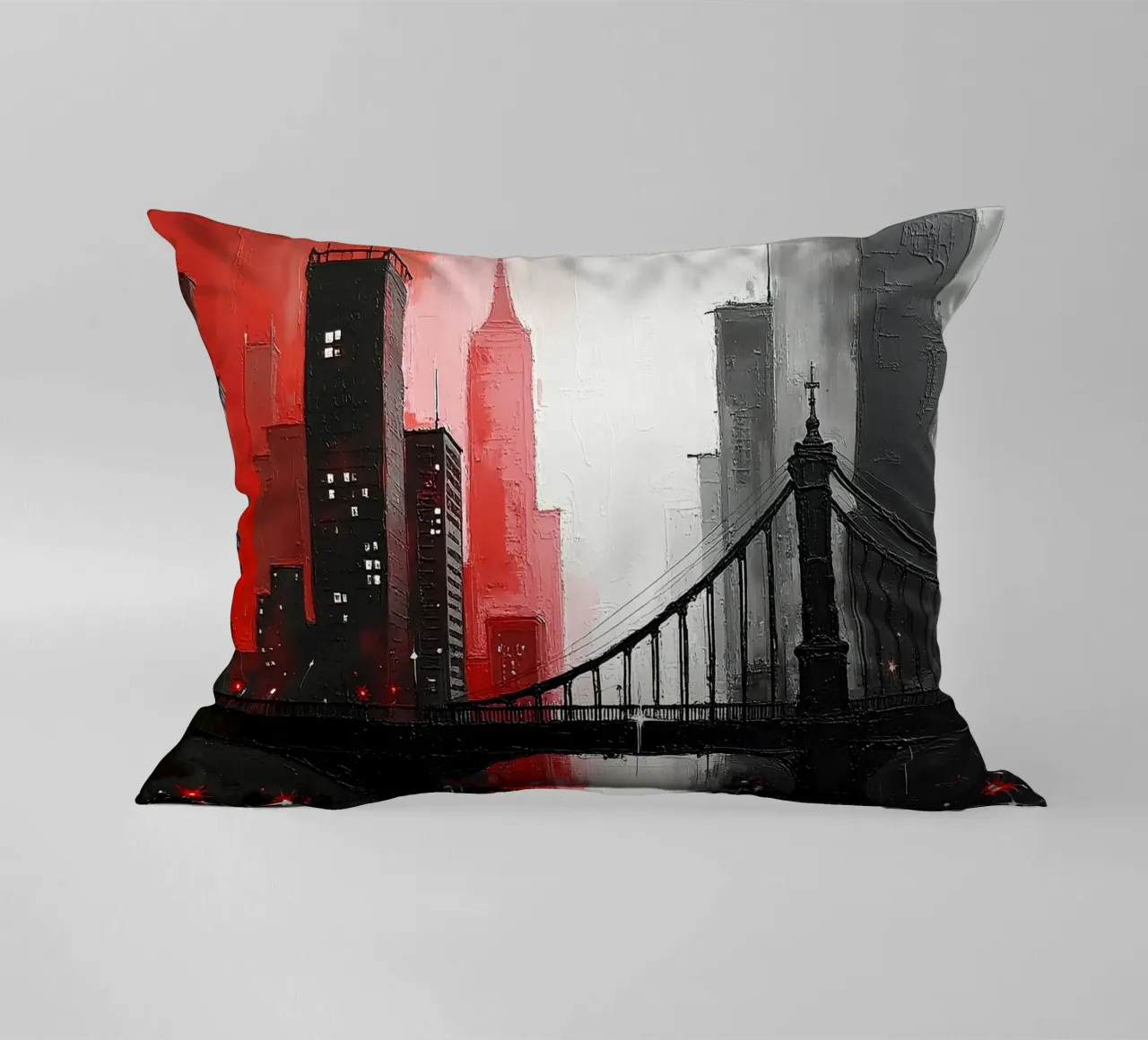 Skyline con ponte_rosso cuscino da Fantasie & Mystikwelten by LK