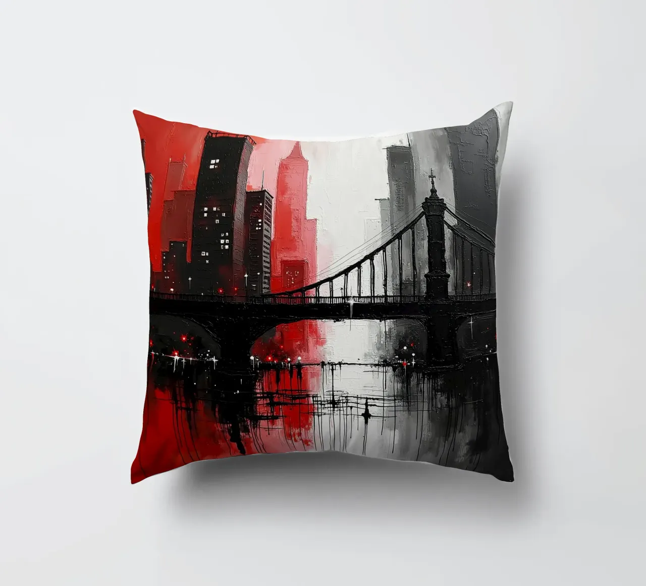 Skyline con ponte_rosso cuscino da Fantasie & Mystikwelten by LK