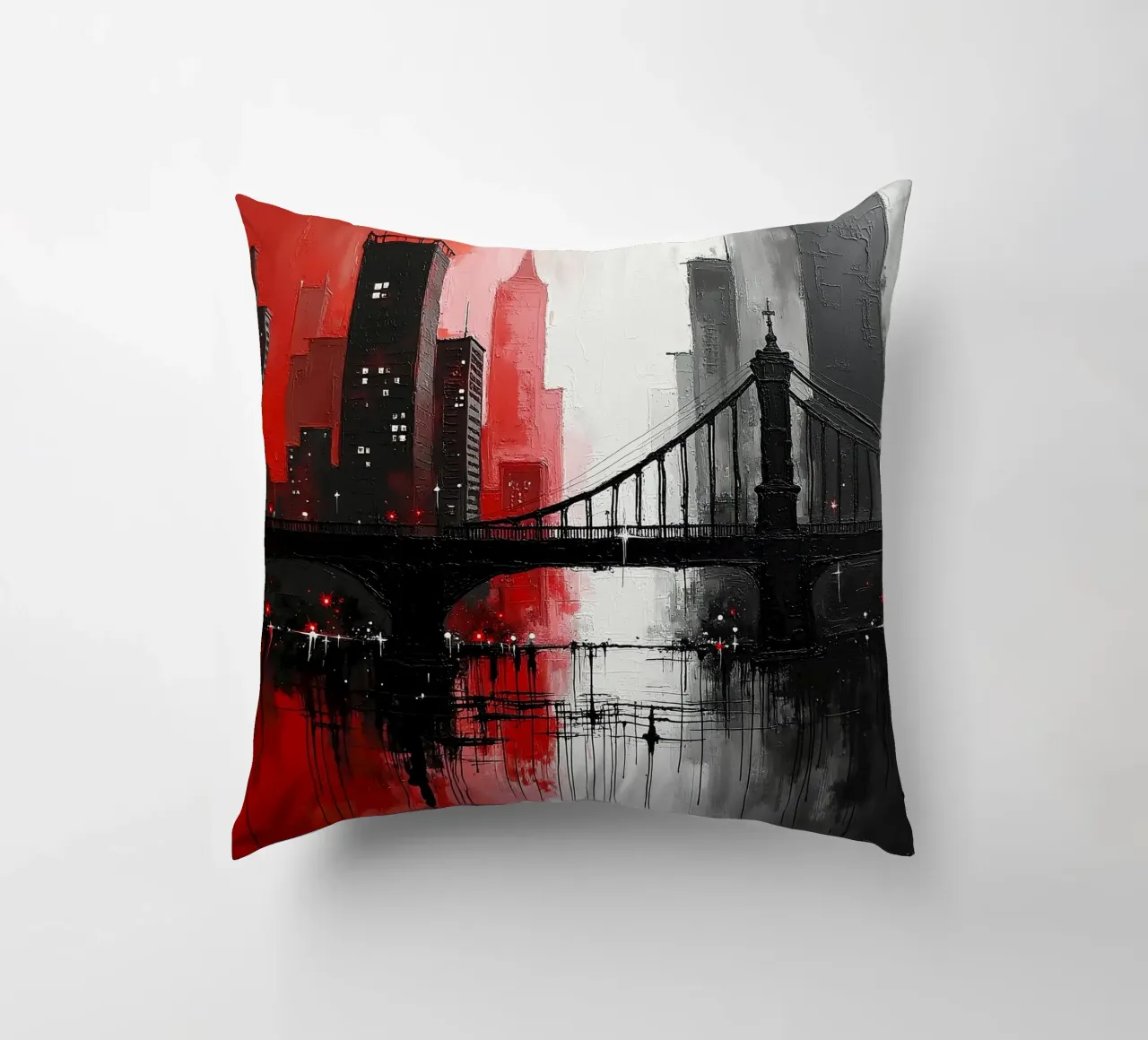 Skyline con ponte_rosso cuscino da Fantasie & Mystikwelten by LK