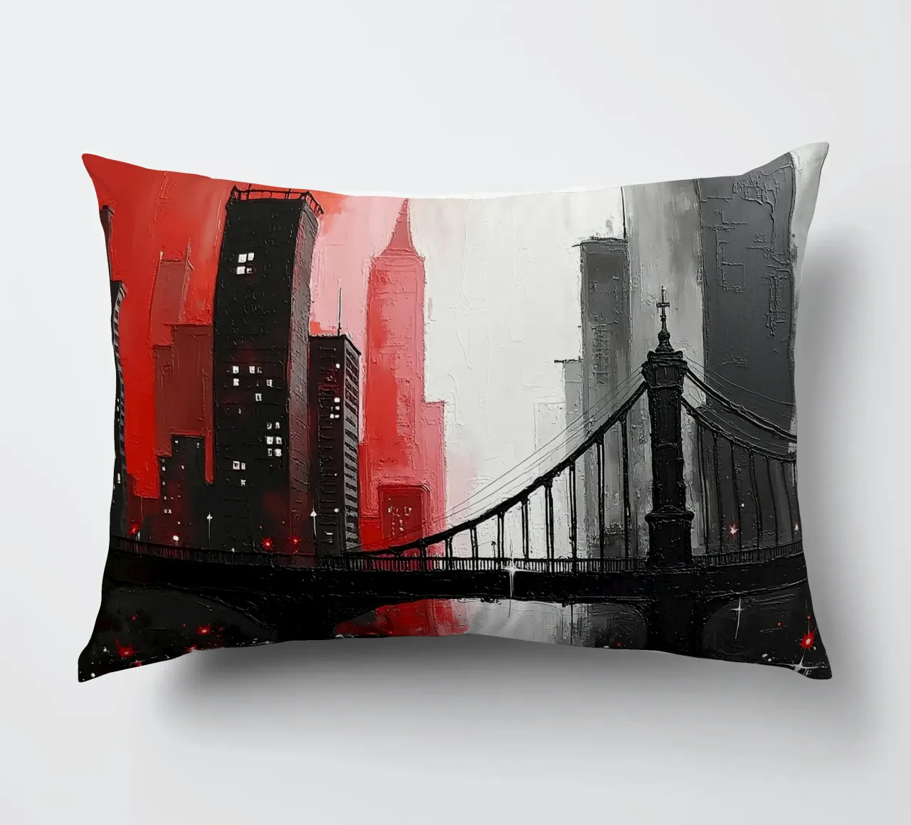 Skyline con ponte_rosso cuscino da Fantasie & Mystikwelten by LK