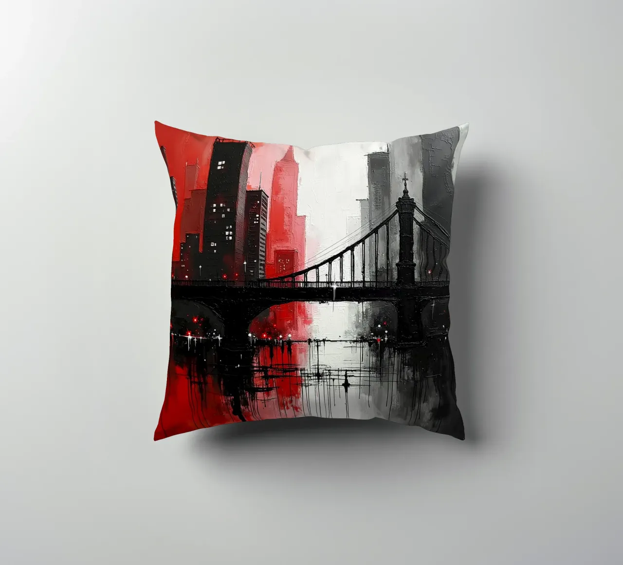 Skyline con ponte_rosso cuscino da Fantasie & Mystikwelten by LK