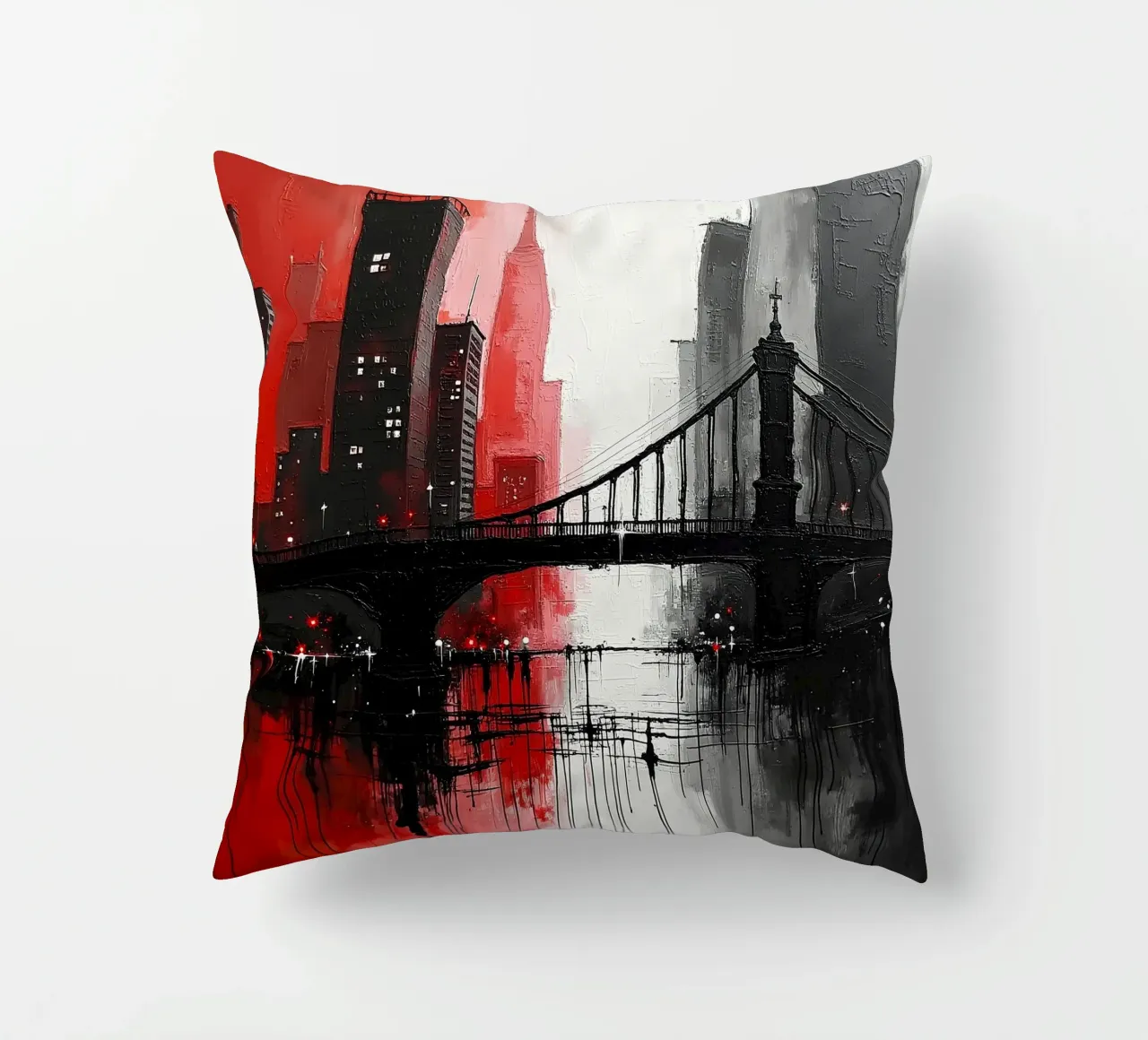 Skyline con ponte_rosso cuscino da Fantasie & Mystikwelten by LK