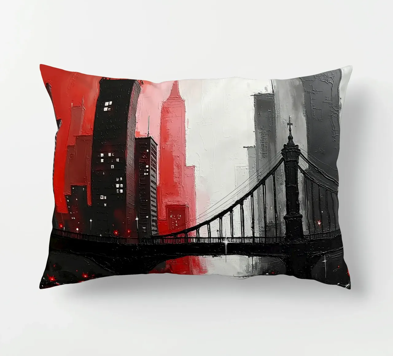 Skyline con ponte_rosso cuscino da Fantasie & Mystikwelten by LK