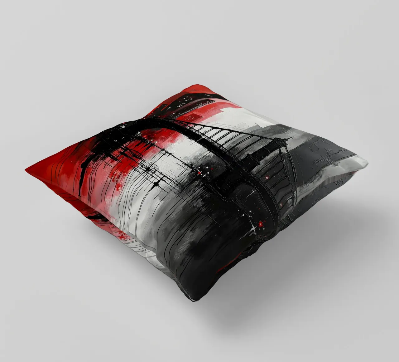 Skyline con ponte_rosso cuscino da Fantasie & Mystikwelten by LK