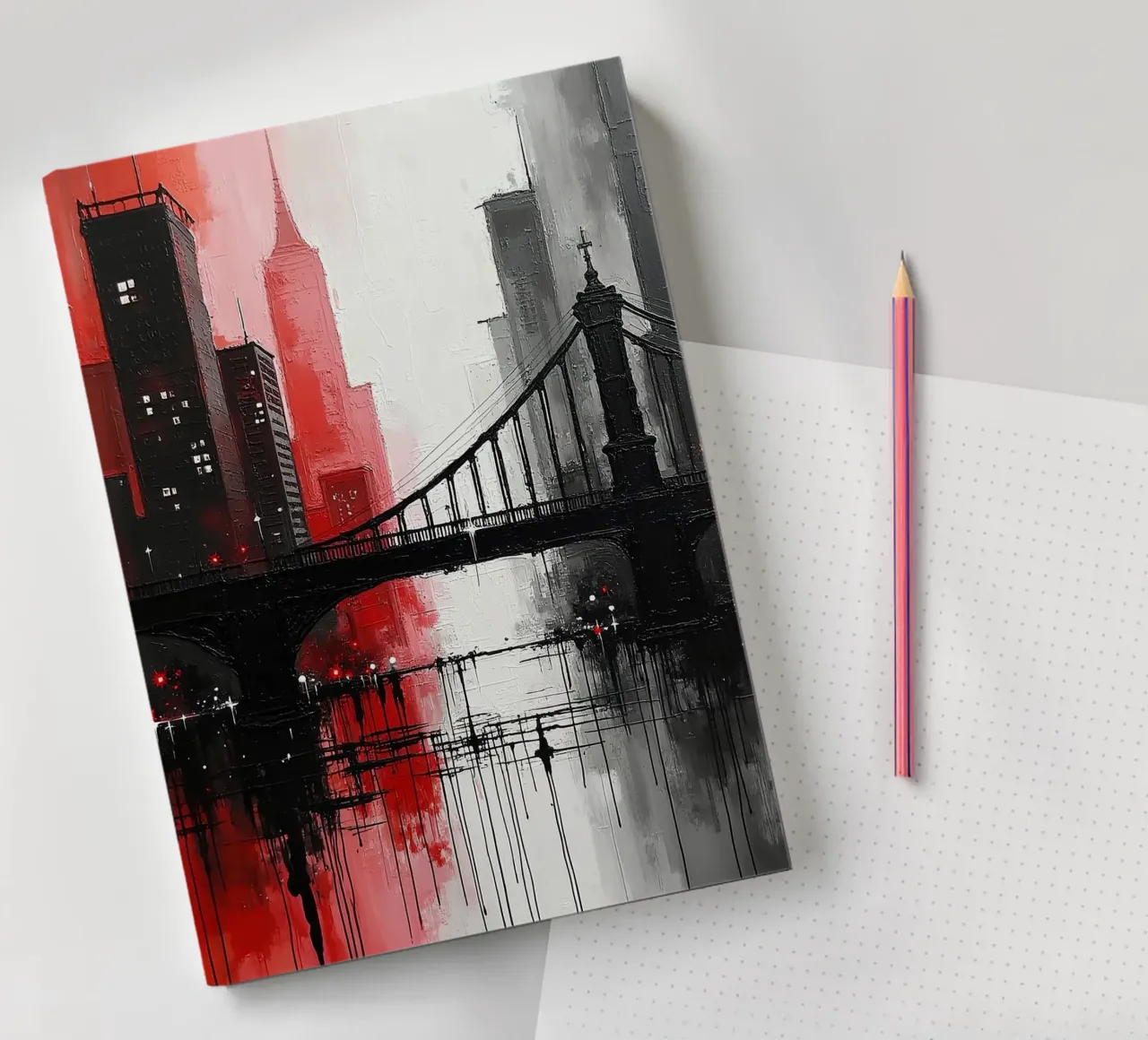 Skyline with bridge_red notebook by Fantasie & Mystikwelten by LK