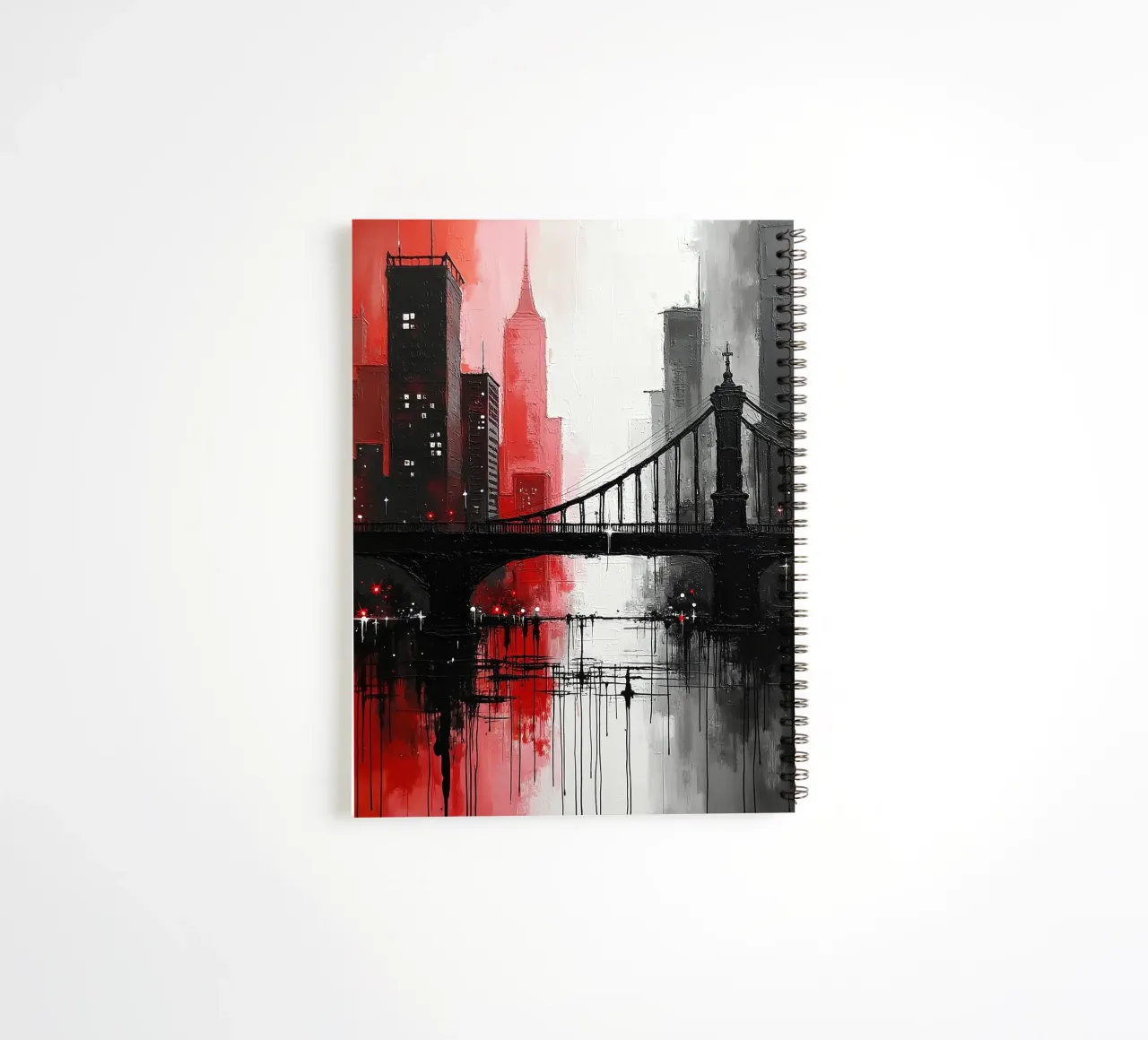Skyline with bridge_red spiral notebook by Fantasie & Mystikwelten by LK
