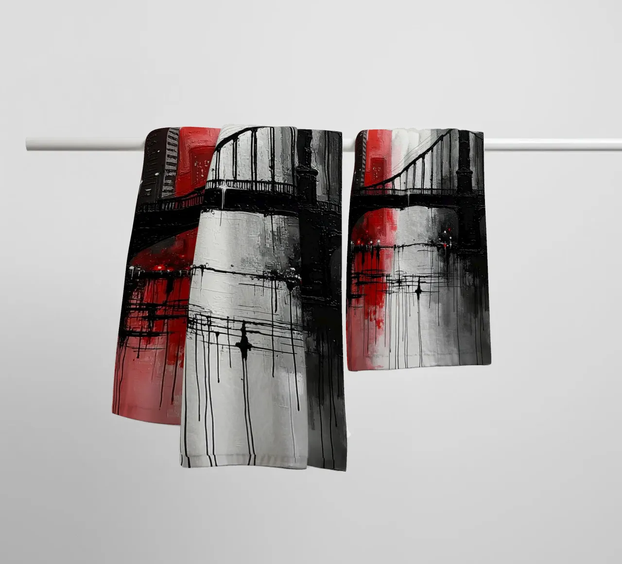 Skyline with bridge_red towel by Fantasie & Mystikwelten by LK