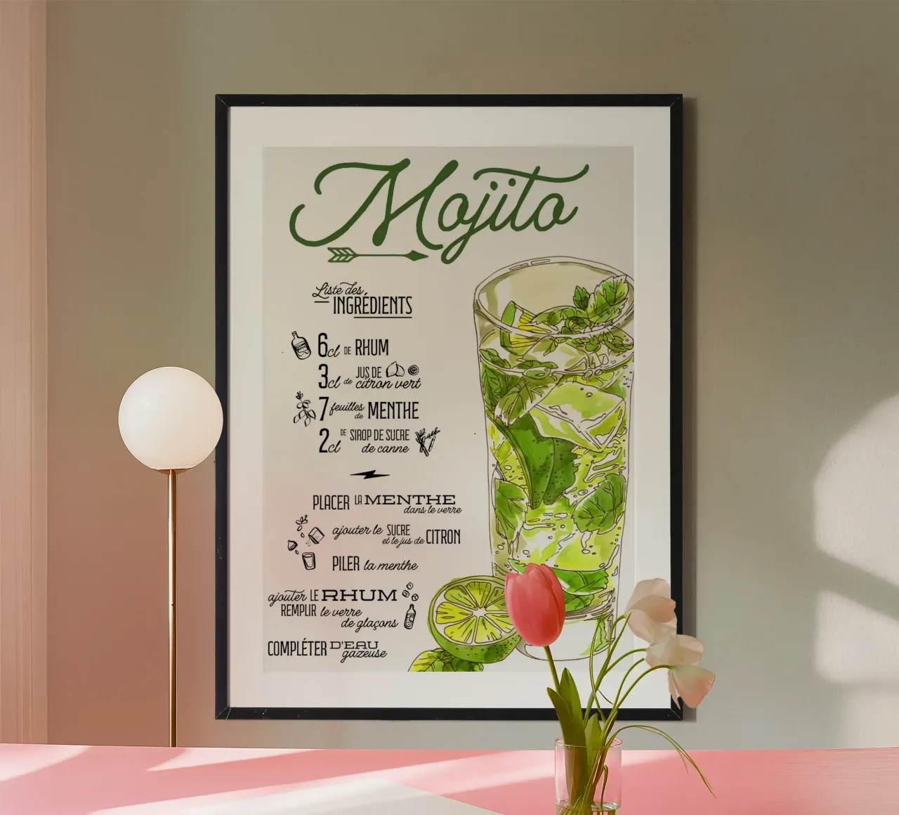 Mojito poster con telaio in legno da Type & Tape