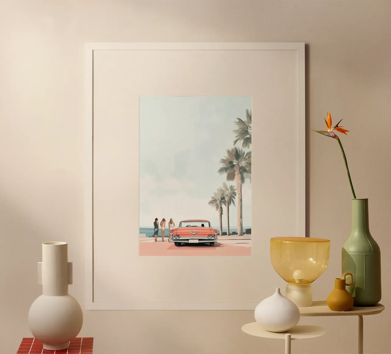 Ragazze californiane retrò, arte di viaggio in auto d'epoca poster da vintagepod