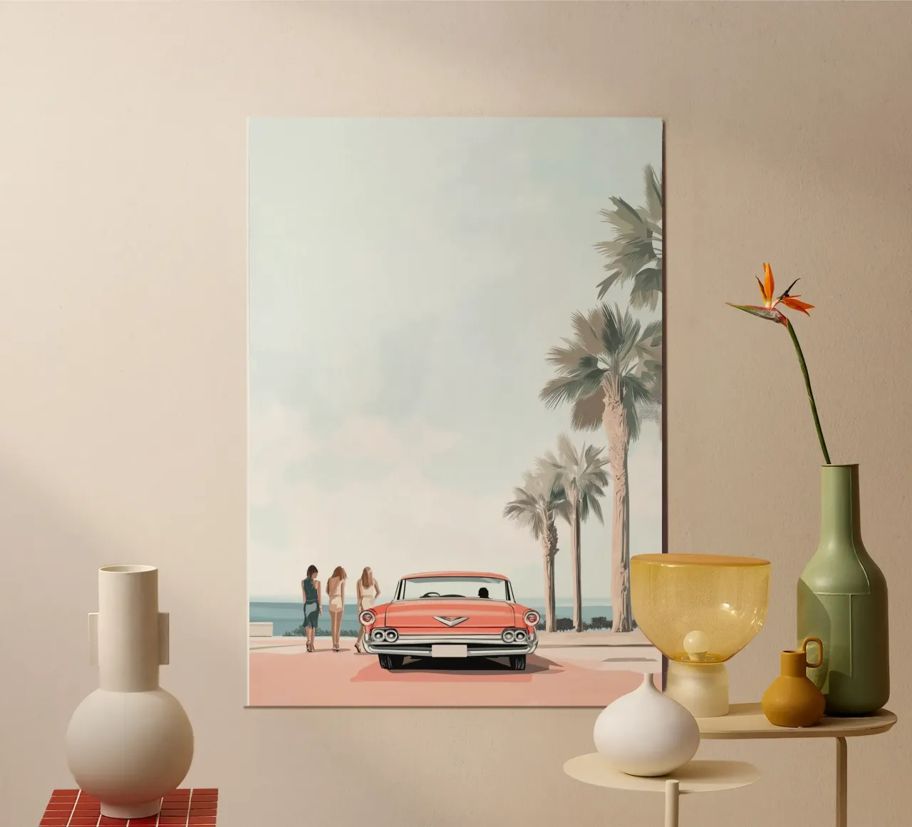 Ragazze californiane retrò, arte di viaggio in auto d'epoca poster da vintagepod