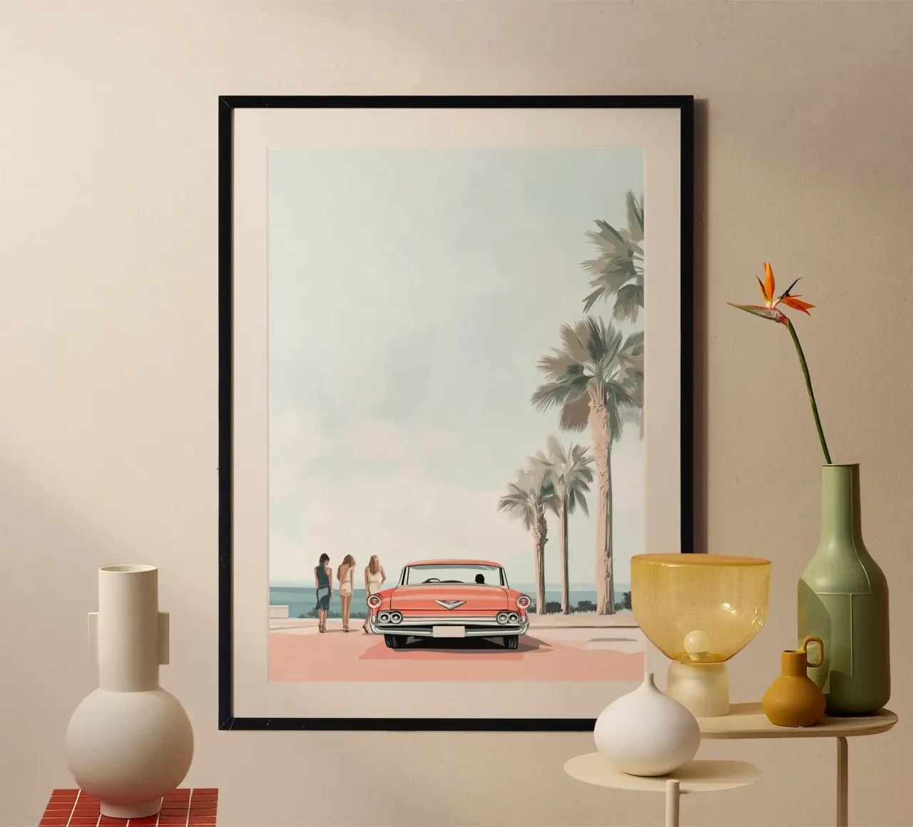 Ragazze californiane retrò, arte di viaggio in auto d'epoca poster da vintagepod