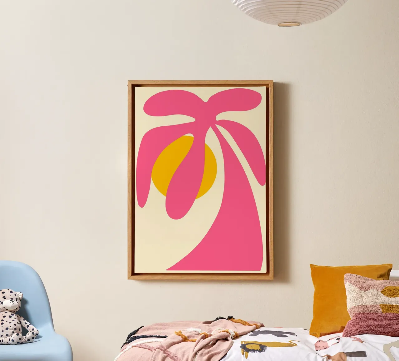 Abstract Pink Palm Tree & Sun Wall Art canvas with Floater frame by vintagepod