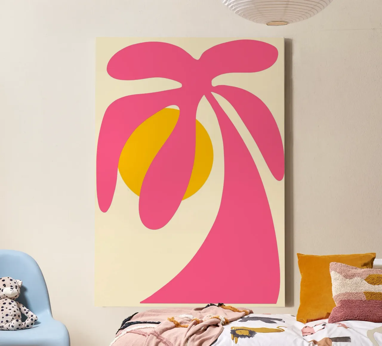 Abstract Pink Palm Tree & Sun Wall Art canvas with Floater frame by vintagepod