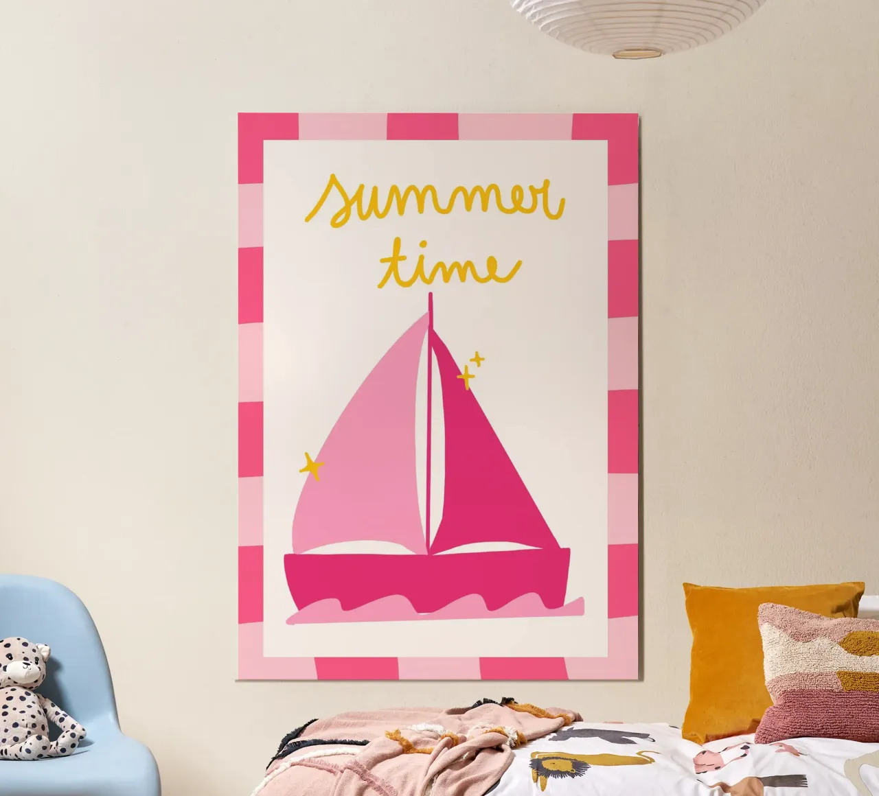 Poster rosa retrò Summertime Sailboat poster con telaio in alluminio da vintagepod