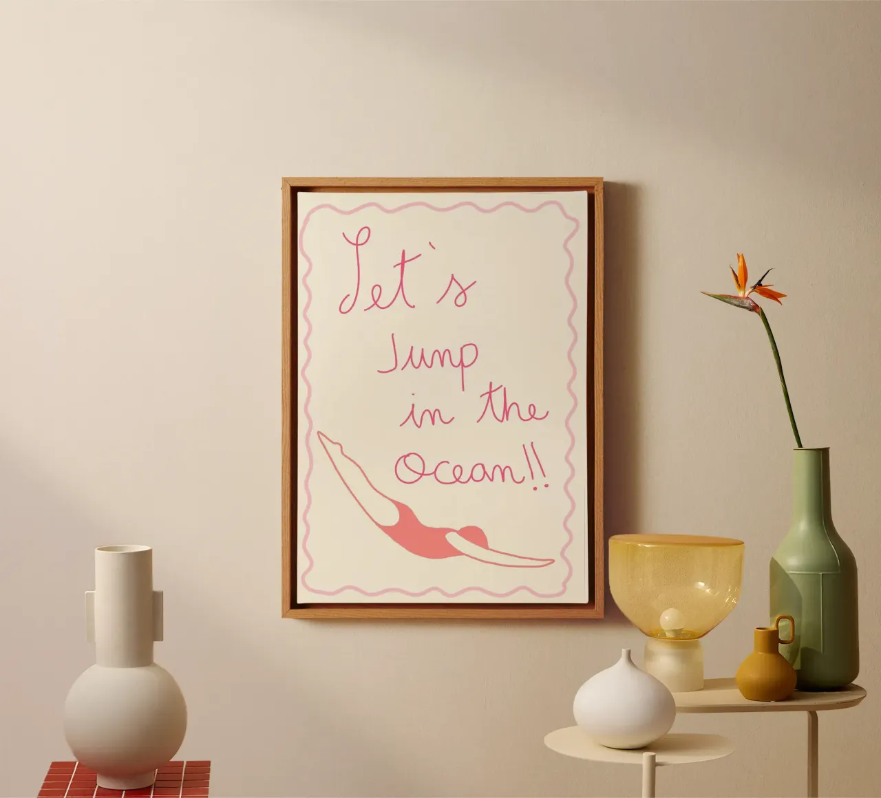 Let's Jump In the Ocean Minimalist Art canvas with Floater frame by vintagepod