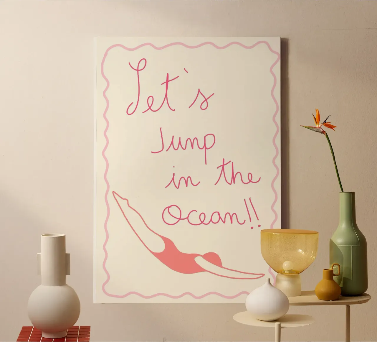 Let's Jump In the Ocean Minimalist Art canvas with Floater frame by vintagepod
